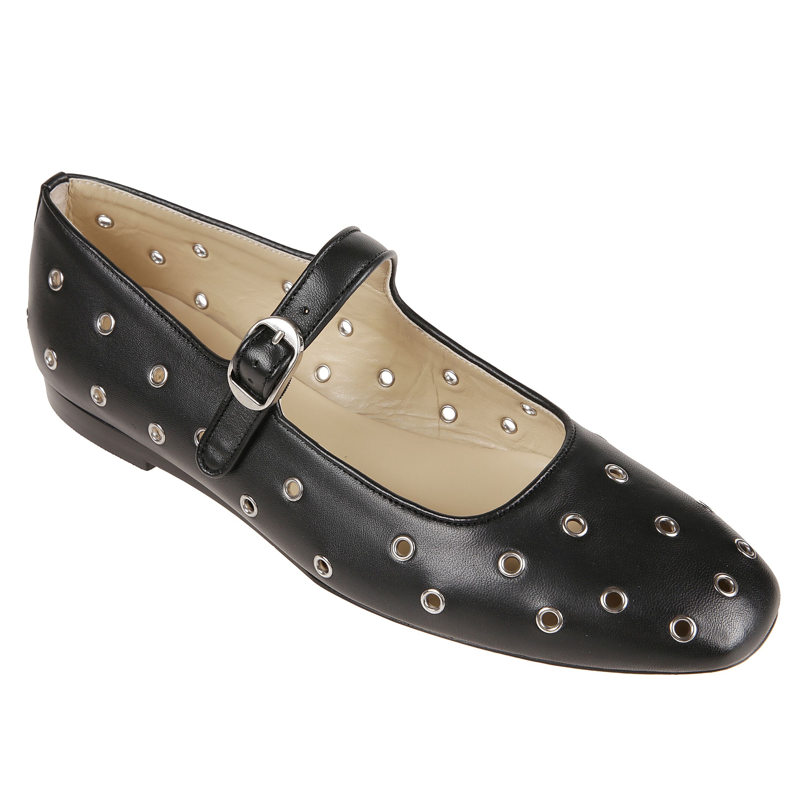 Ballerine mary jane in pelle con suola piatta e punta tonda