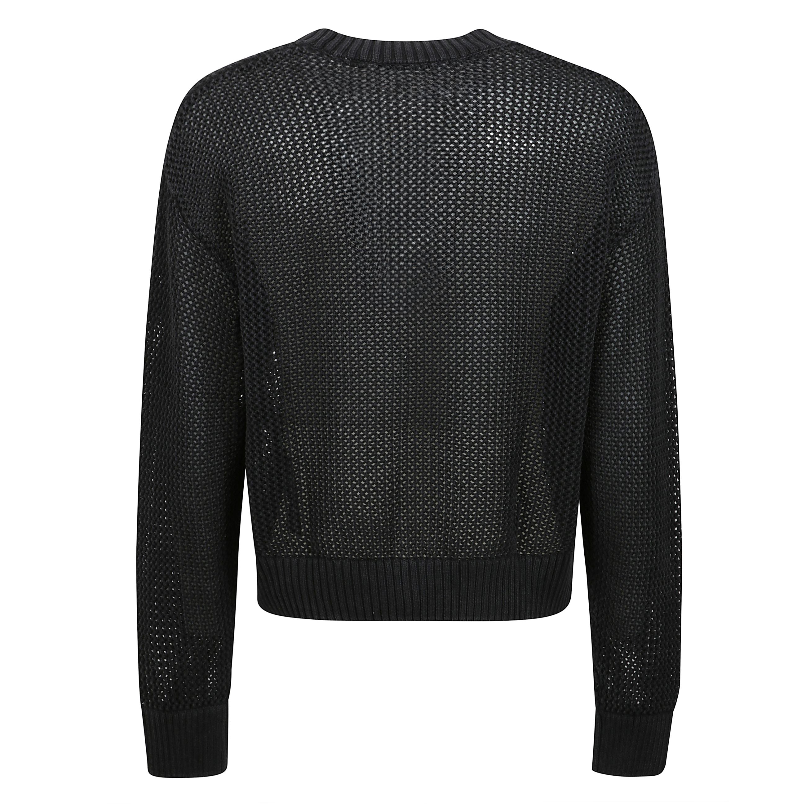 Open gauge knit maglia girocollo spalle scese maniche lunghe rifinitura a coste