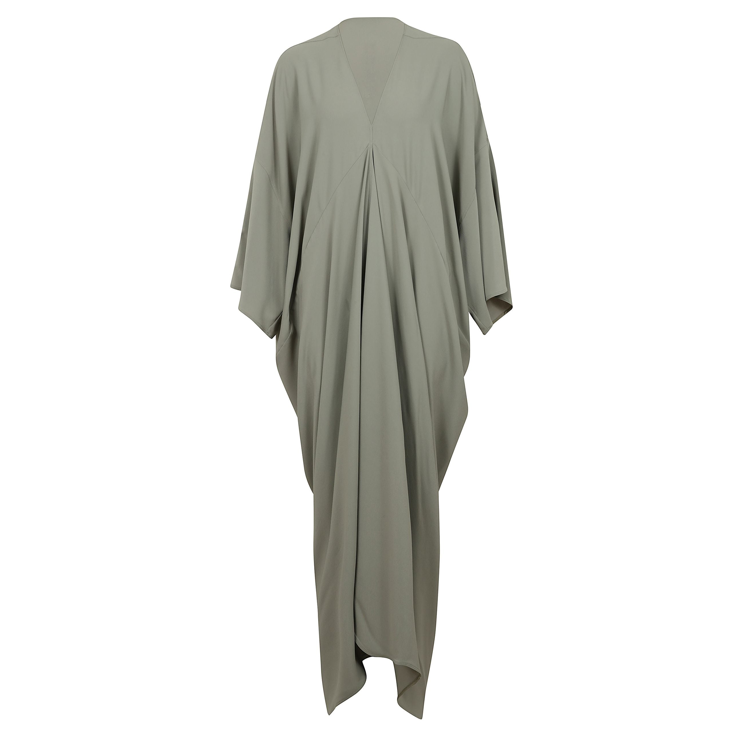 Vi presentiamo l'esclusivo abito 'tommykite' del noto designer americano rick owens. questo capolavoro, si distingue per la vestibilitÃ  lunga e allentata e l'orlo asimmetrico. le maniche larghe aggiungono un carattere rilassato alla creazione, mentre la 