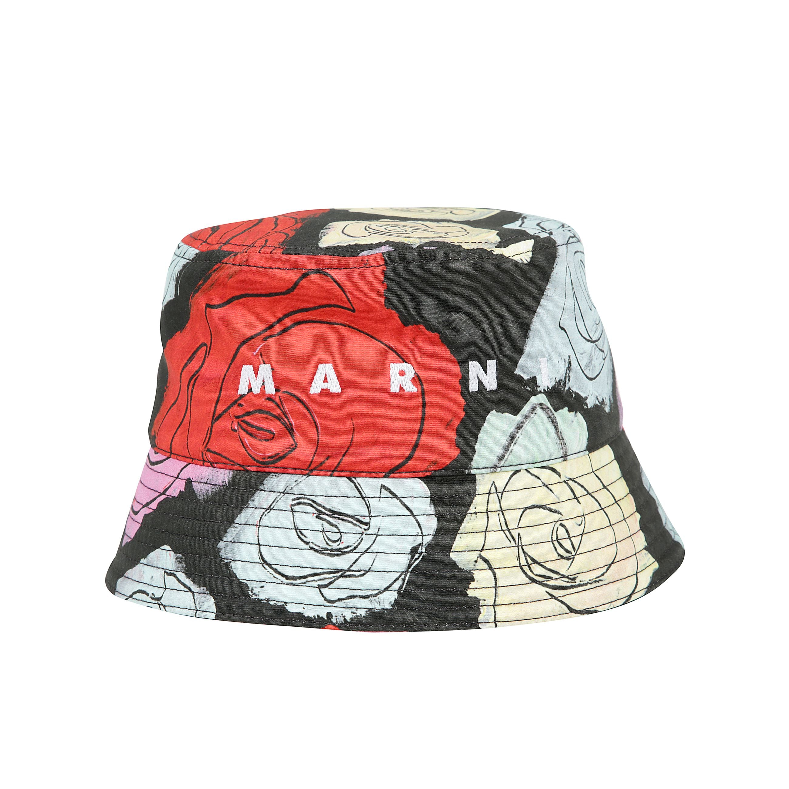 Cappello in cotone a tesa larga bassa con stampa a fiori