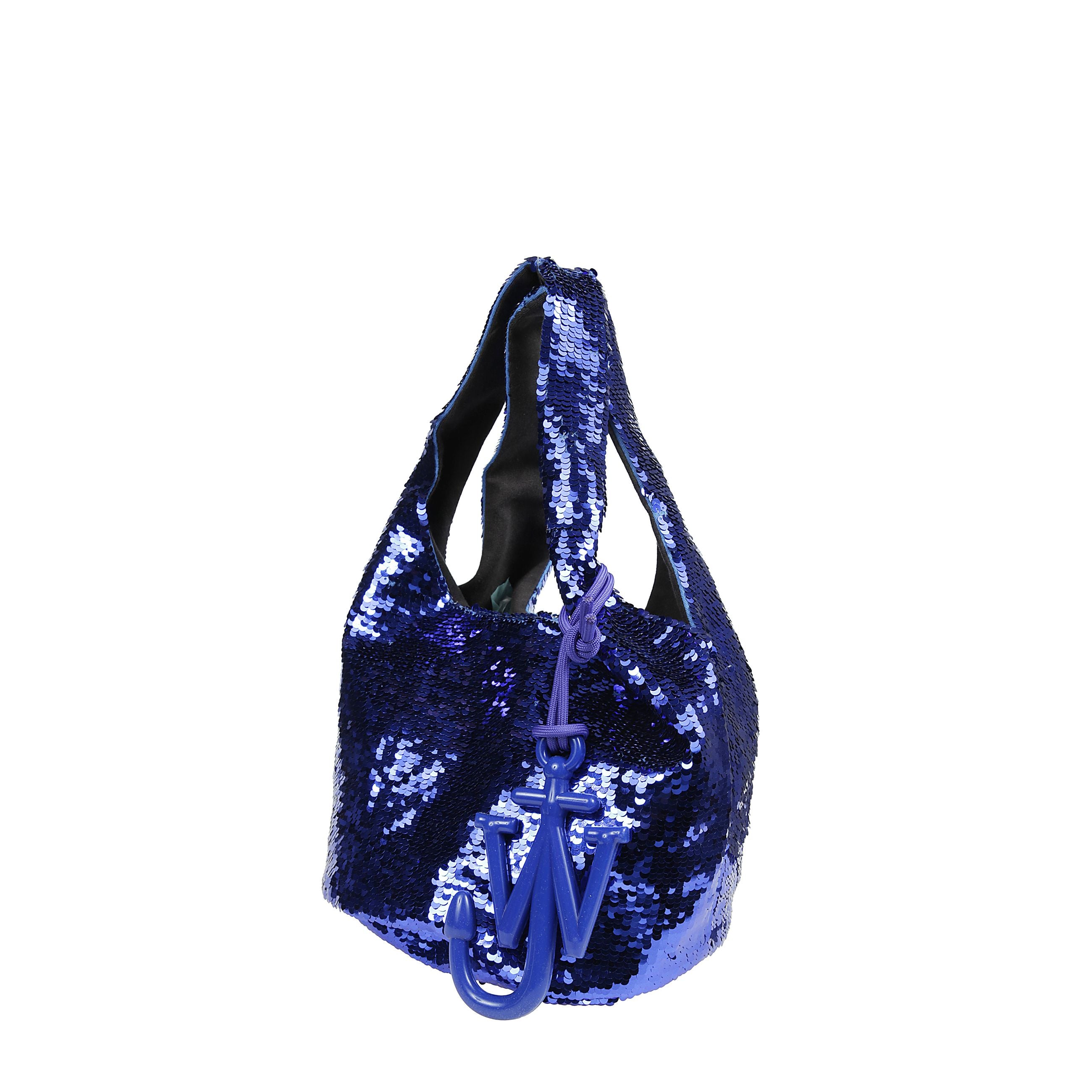 Borsa mini sequin shopper di jw anderson a scomparto unico in tessuto con pailletter, Ã¨ ricamate all-over design con paillettes, chiusura magnetica nascosta, due manici piatti e ciondolo con logo.
