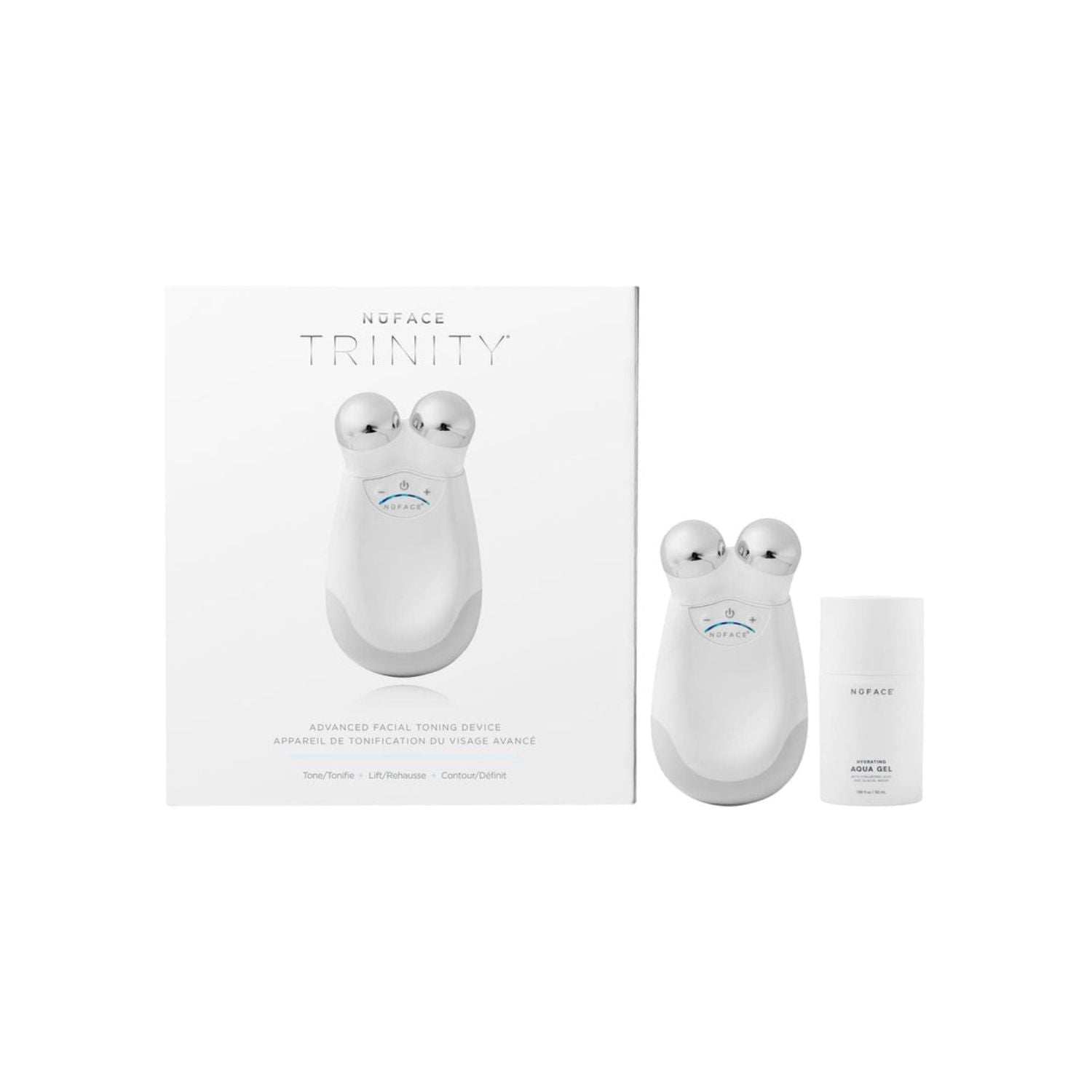 NuFACE Trinity Advanced Facial Toning Device (Includes: Facial Trainer Attachment, Lip and Eye Attachment, Wrinkle Reducer Attachment, Nuface Aqua Gel 1.69oz, User Manual, Quick Start Guide, Charging Cradle + Power Adapter)