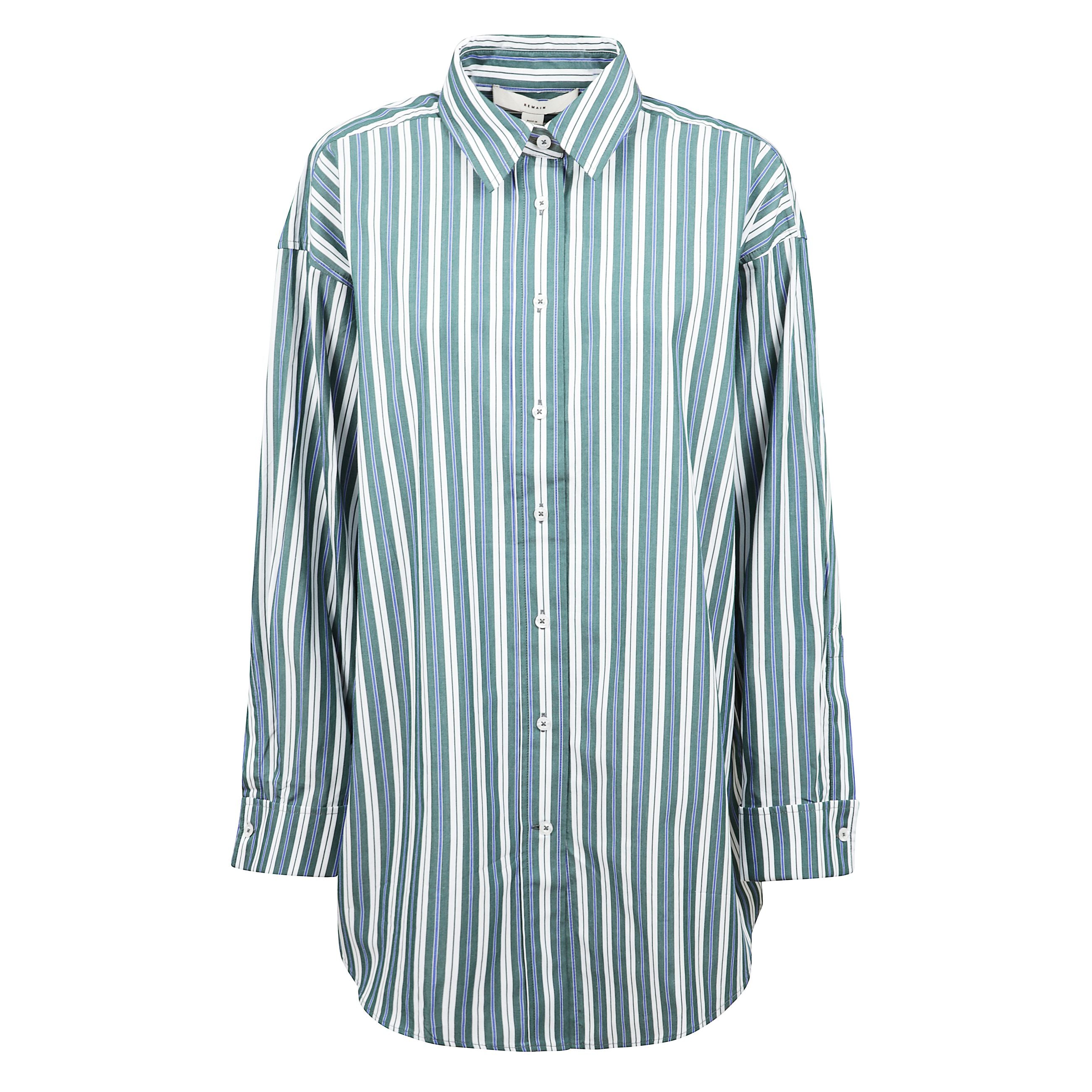 Camicia a righe in cotone, chiusura frontale con abbottonatura, polsini alla francese e passante posteriore