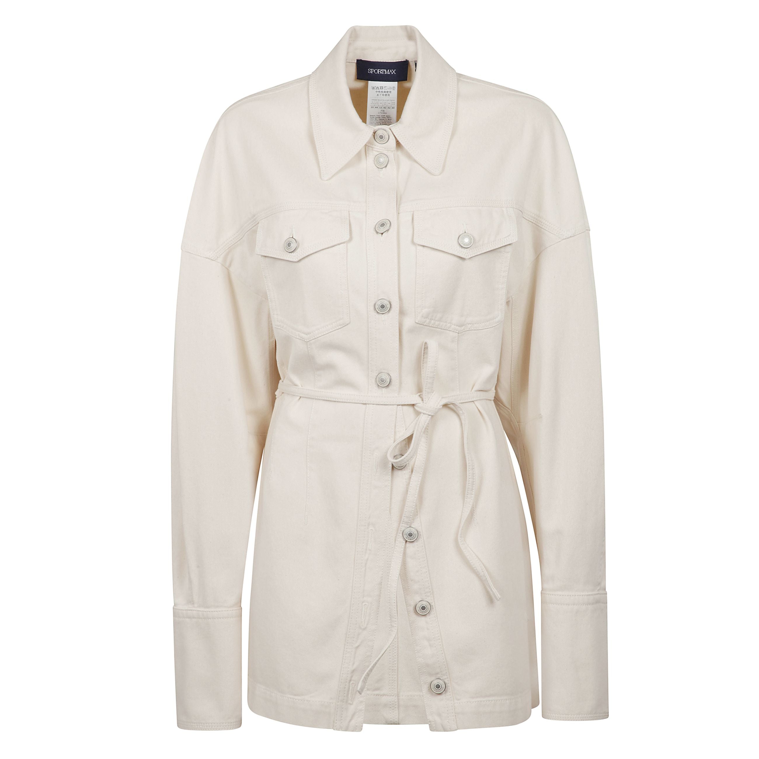 Camicia beige a manica lunga in puro cotone con abbottonatura e due tasche sul petto a bottoni