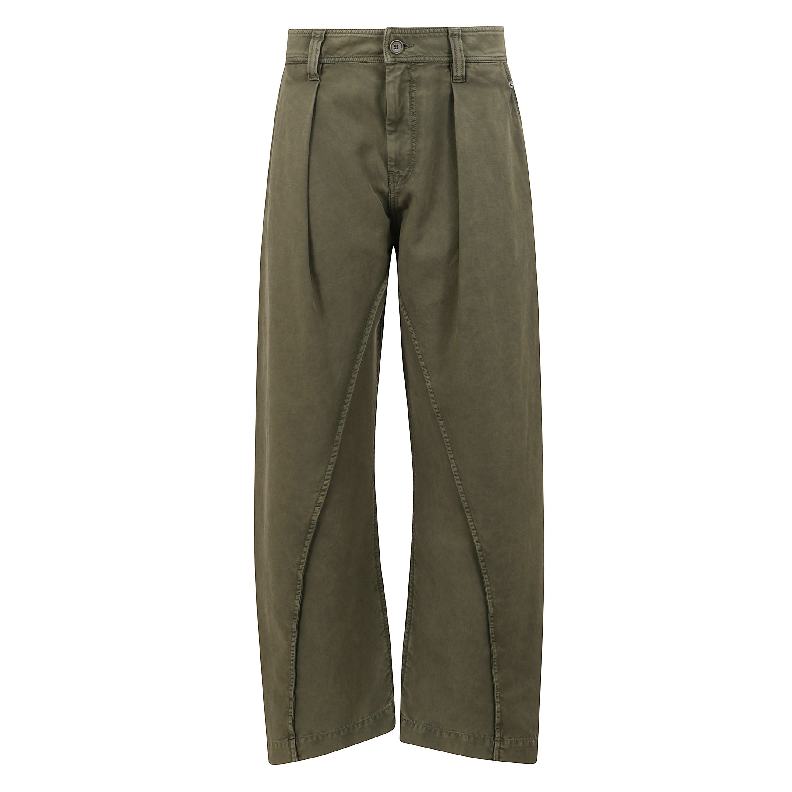 Pantaloni a vita media. taglio rilassato con pieghe frontali e cuciture curve. dettaglio loop da carpentiere sul retro. patch con logo jw anderson sulla tasca posteriore.