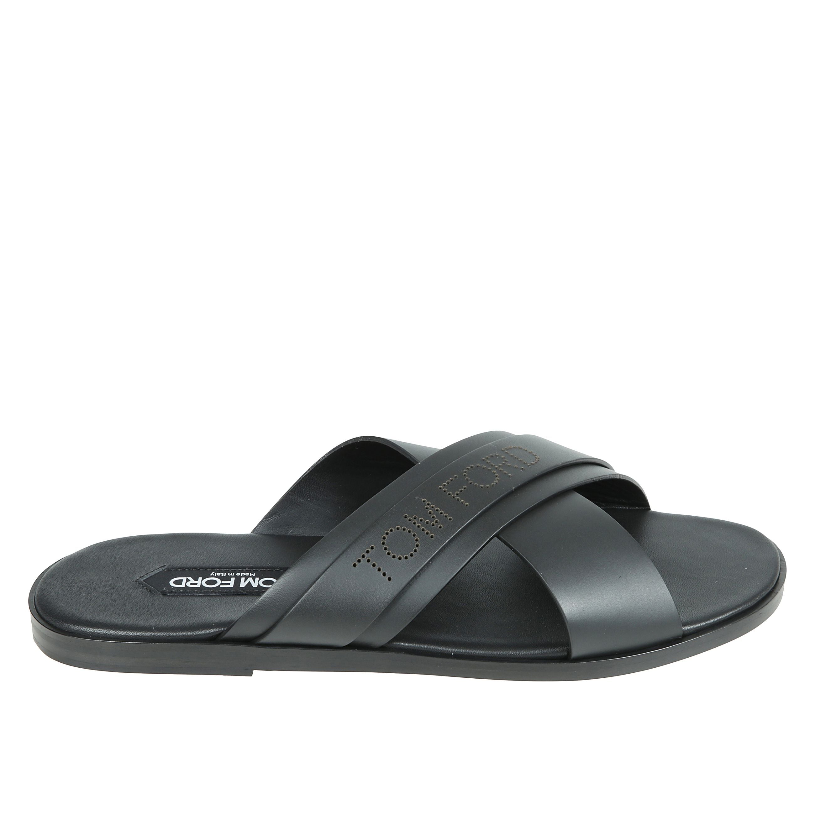 Sandali preston in pelle con logo perforato e doppia fascia