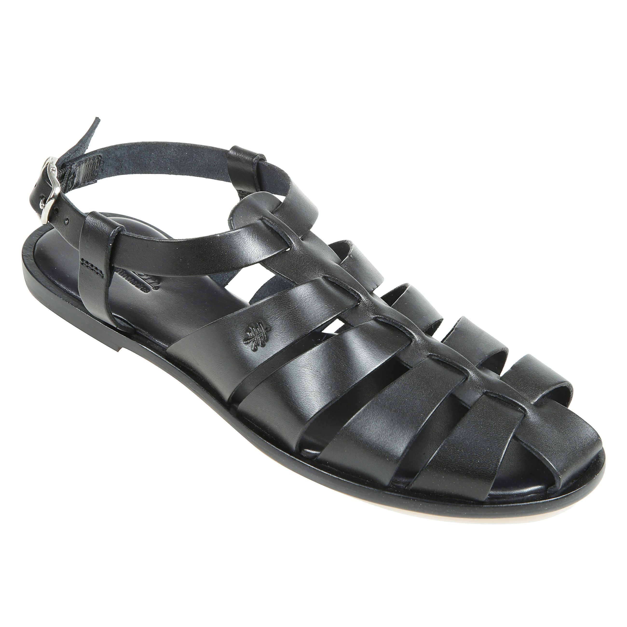 Sandali a tacco piatto da pescatore con copertura moderata intrecciata e fibbie metallica regolabili. questo articolo garantisce una produzione artigianale sviluppata in un contesto non industriale, in piccole serie. l'artigianato preserva le abilitÃ  spe