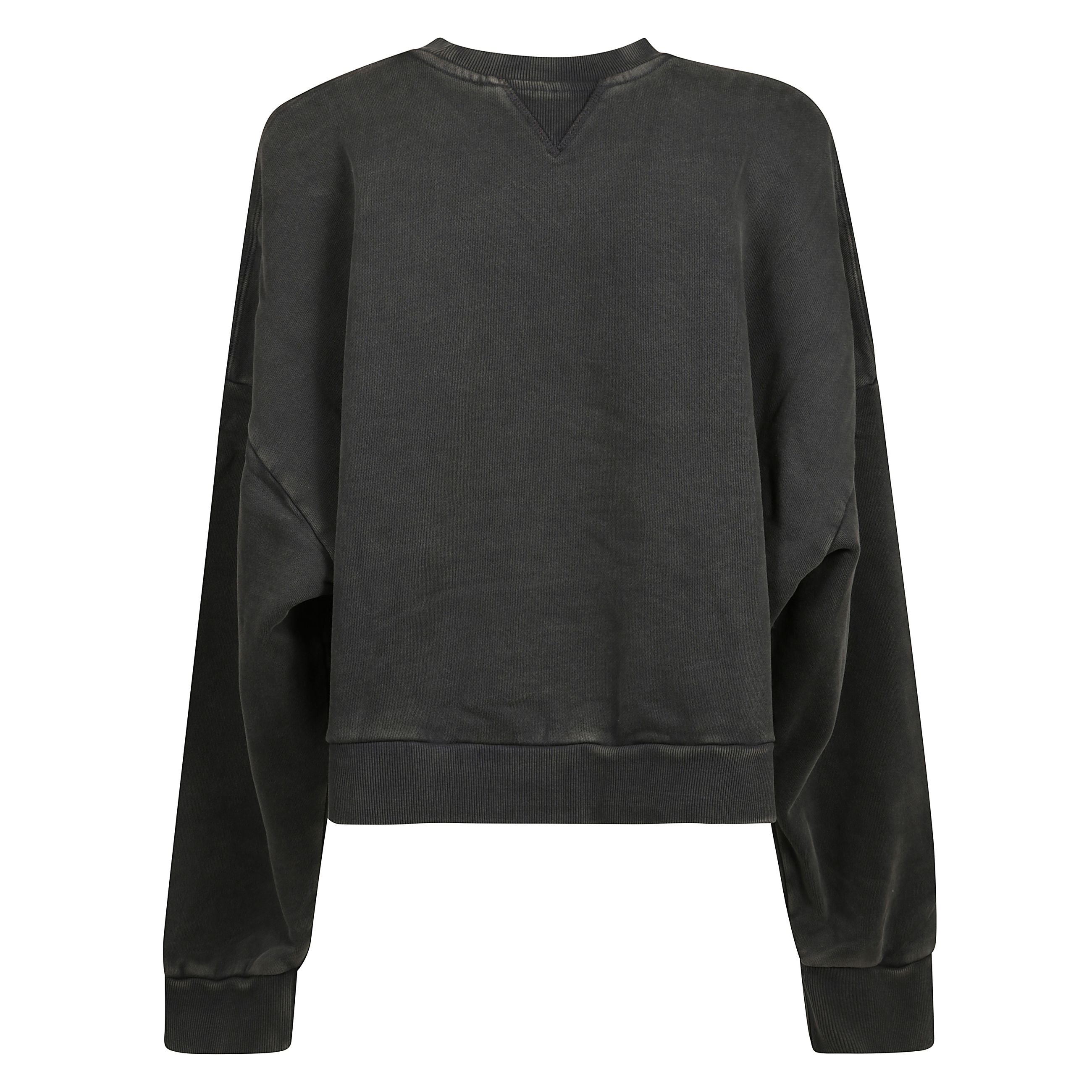 Felpa girocollo nera boxy in cotone di entire studios. realizzata in cotone nero con finish vintage. girocollo, maniche lunghe, spalla scesa, cuciture tono su tono, fondo dritto. vestibilitÃ  boxy.