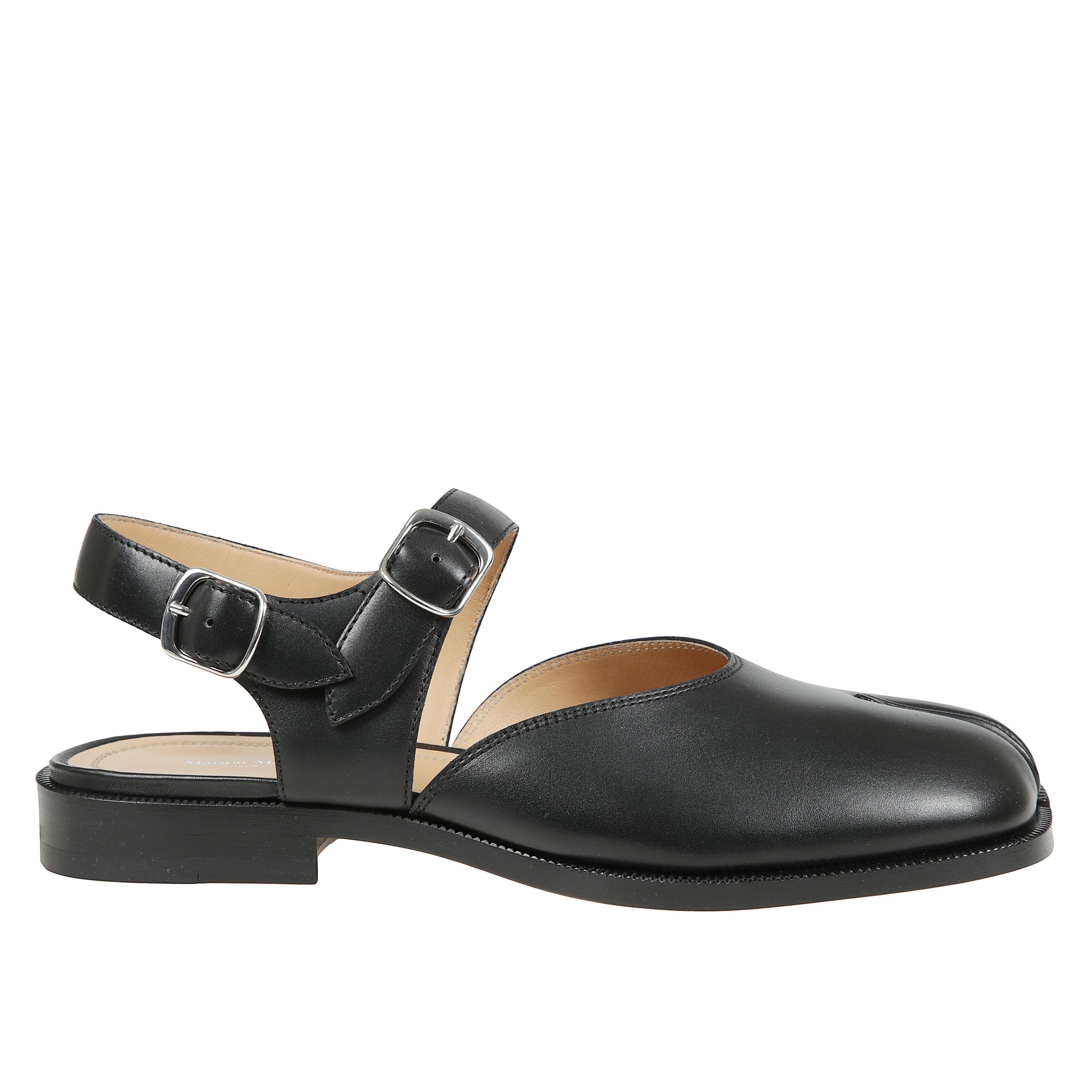 Sandali tabi in pelle, cinturino alla caviglia con fibbia e suola in cuoio