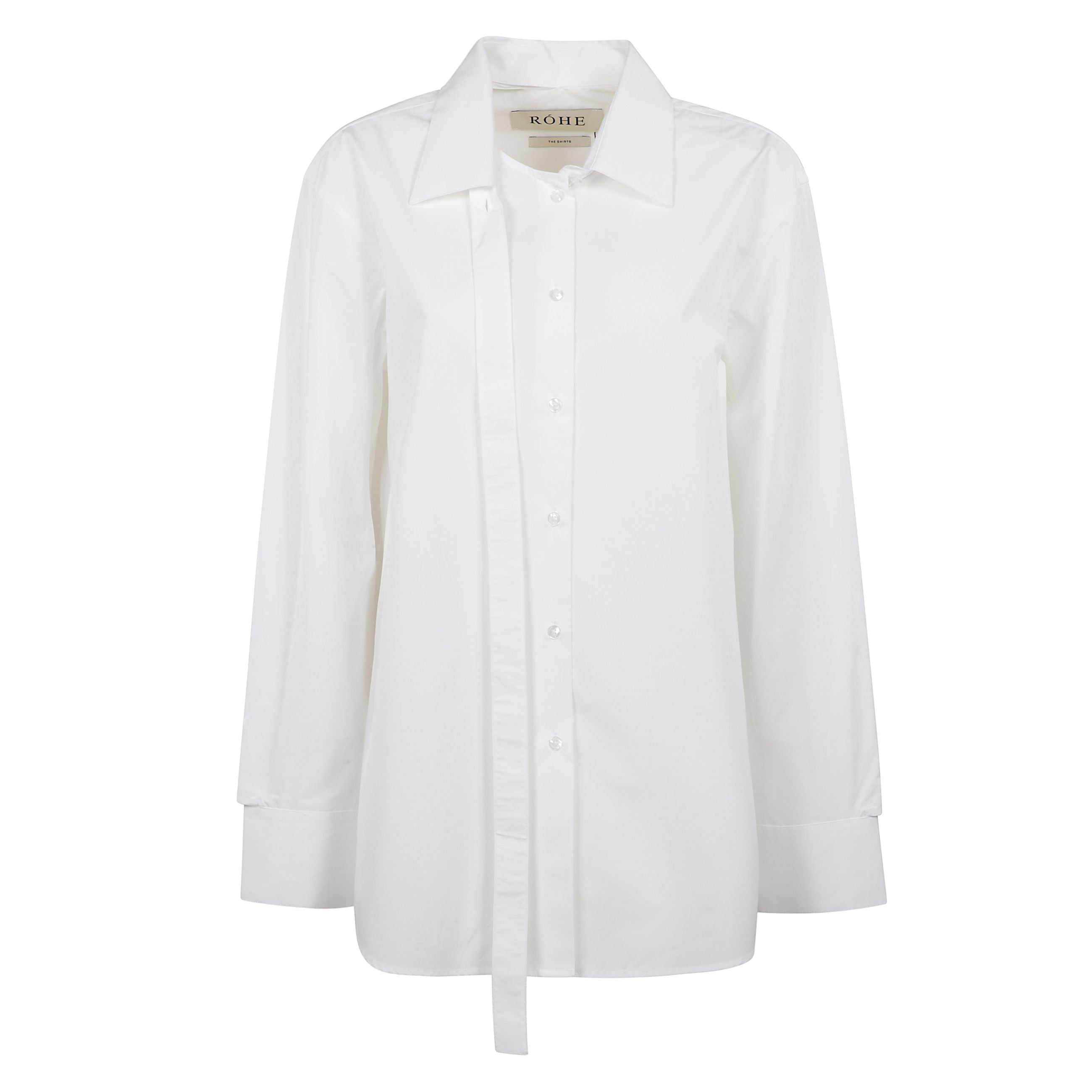 Camicia di cotone decostruita con chiusura a bottoni frontali