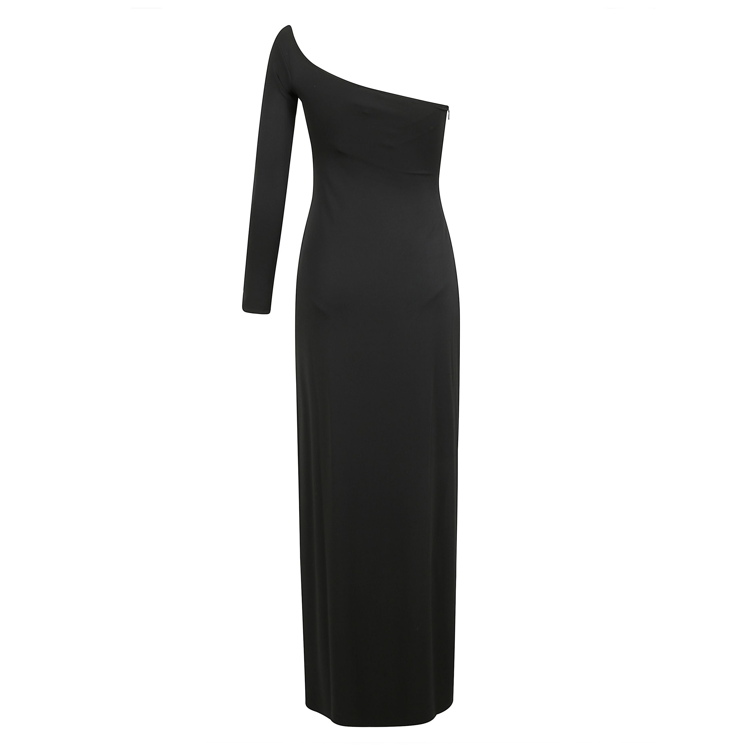 Abito midi infinity con chiusura laterale con zip, maniche asimmetriche, orlo asimmetrico e lunghezza media.