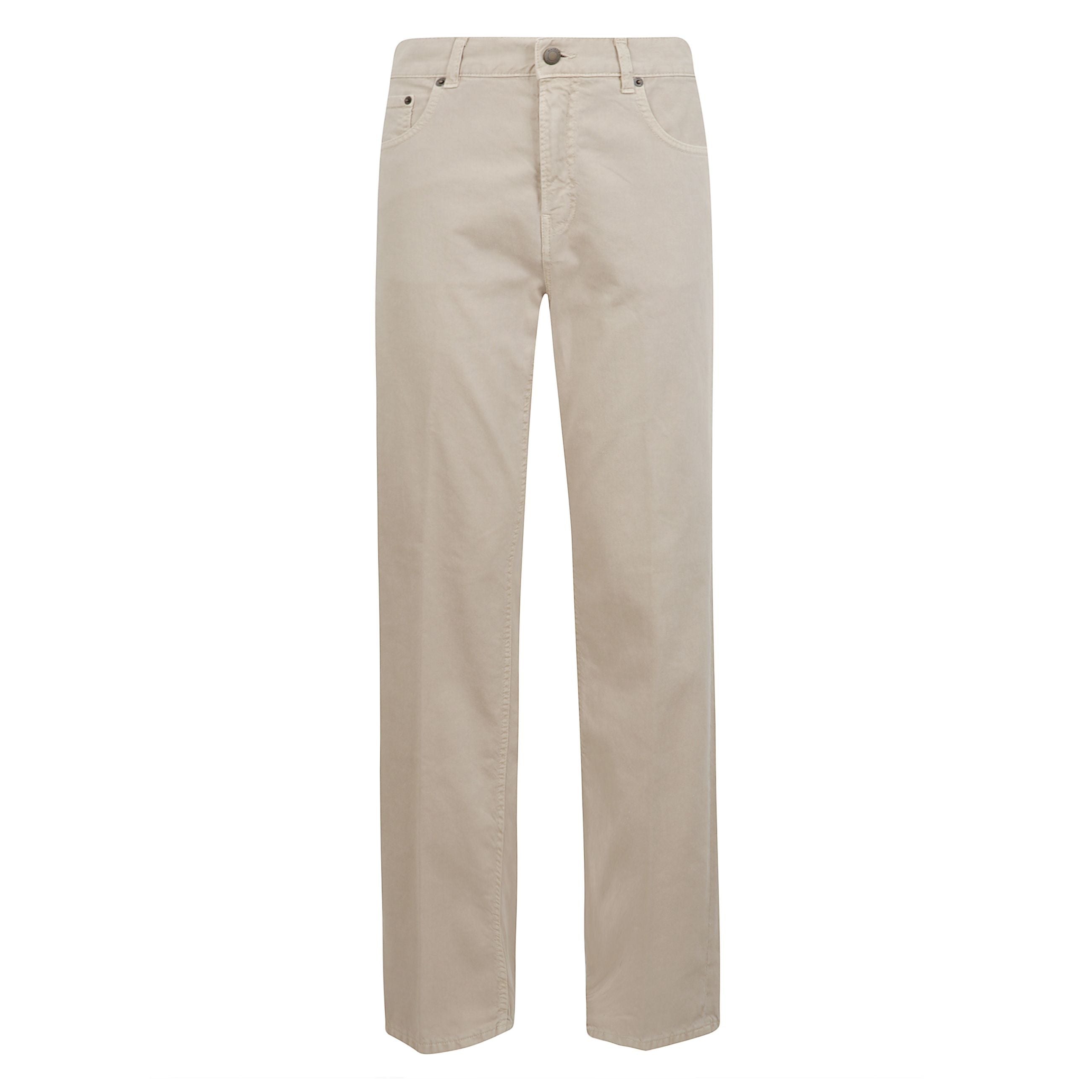 Pantaloni bonnie in cotone e lino, chiusura con zip nascosta e bottoni, passanti, design a cinque tasche, mini targhetta con logo