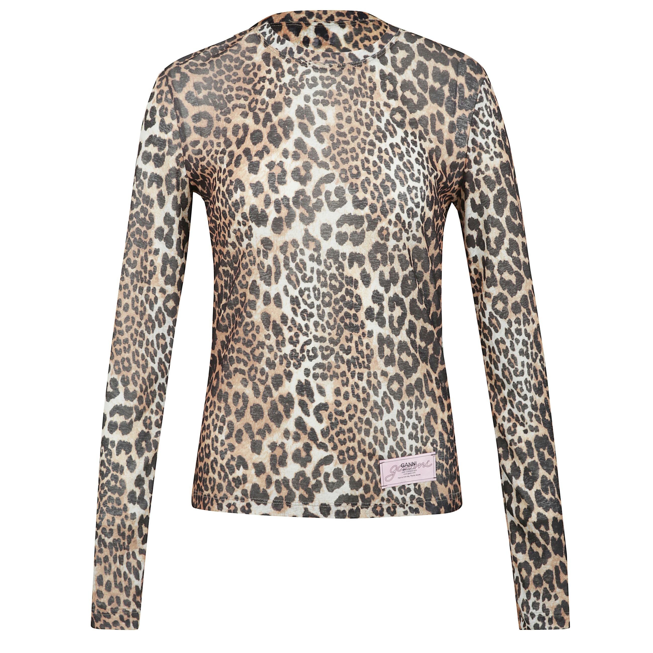 Blusa a maniche lunghe in rete stampata con stampa leopardata