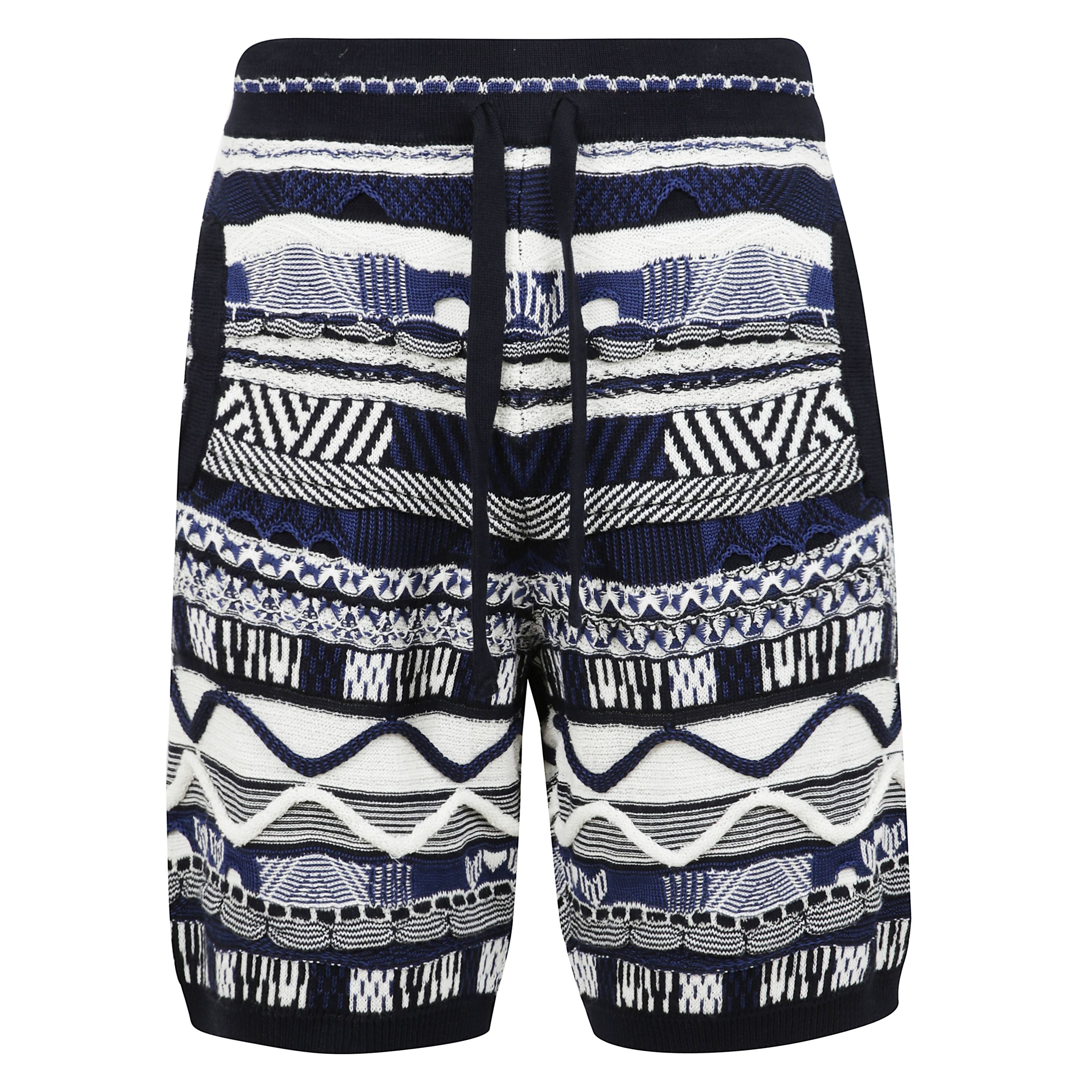 Bermuda  in filato di cotone con iconico motivo jacquard multifilo, presenta una tasca monofiletto in cucitura e vita alta con coulisse regolabile.