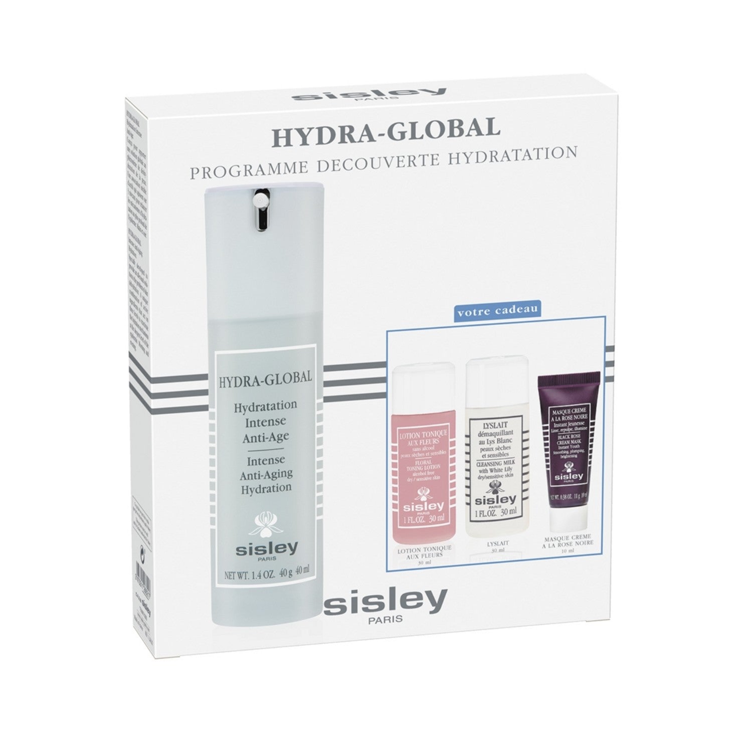 Sisley Kit Hydra -Global Moisturizing Discovery Program ( Intense Anti-Aging Hydration 40ml, Floral Toning Lotion 30ml, Cleansing Milk 30ml, Black Rose Cream Mask 10ml)