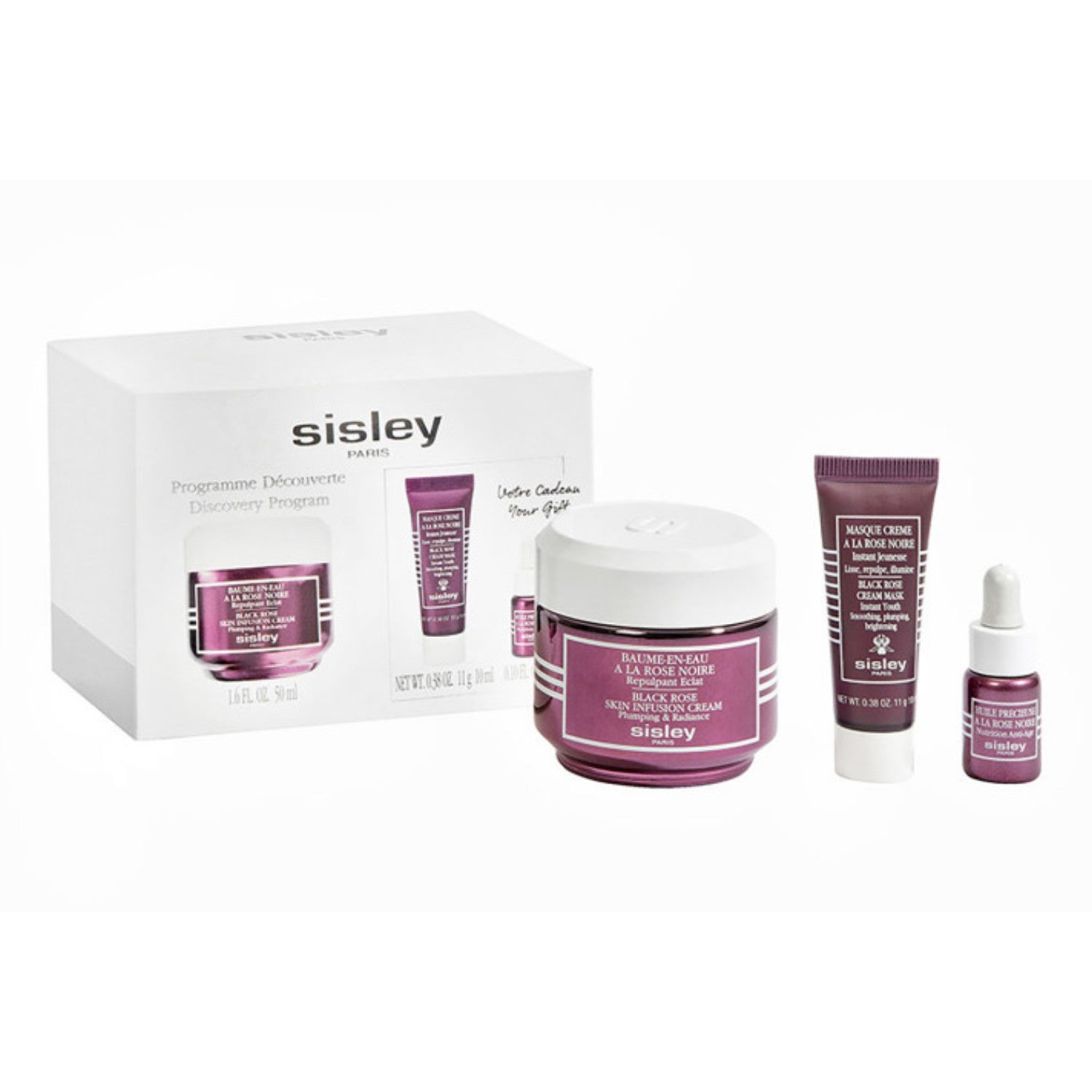 Sisley Black Rose Skin Infusion Cream Discovery Program 3 Piece Kit (Skin Infusion Cream 50ml/1.6oz, Cream Mask 0.38oz/10ml, Precious Face Oil 0.10oz/3ml)