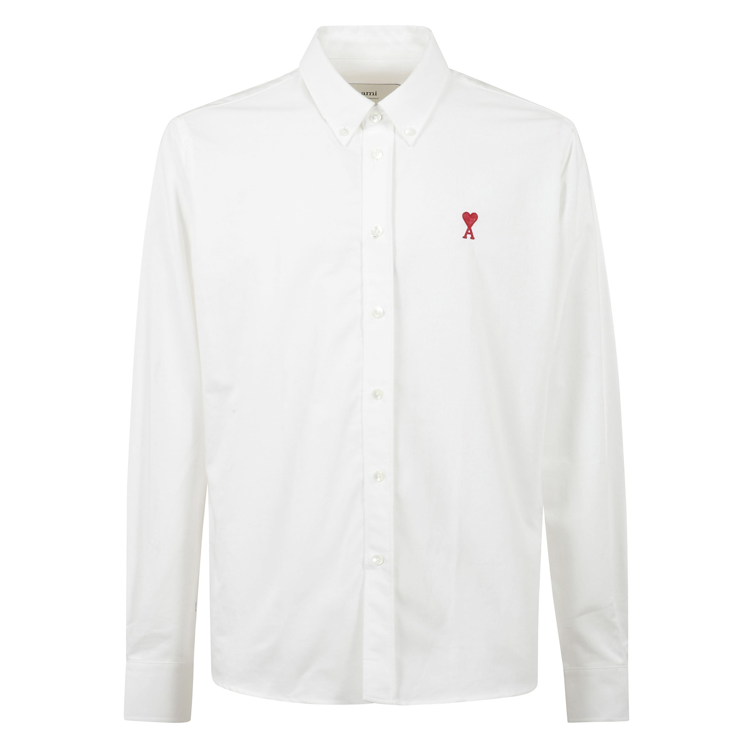 Camicia in cotone, caratteristico logo ami de coeur a contrasto, colletto classico, chiusura frontale con abbottonatura, maniche lunghe, orli con abbottonatura, orlo curvo.