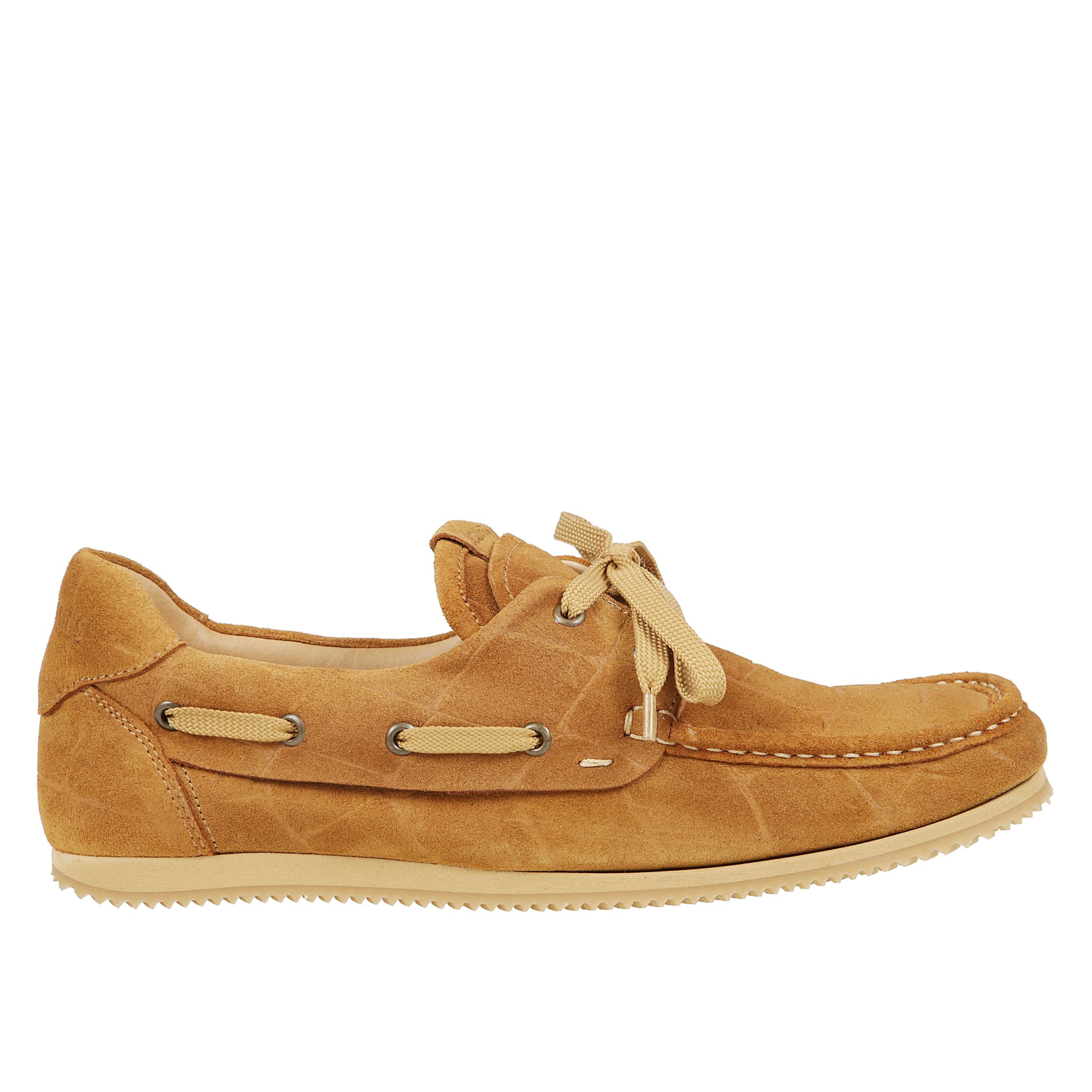 Les batto scarpe da barca in pelle scamosciata goffrata effetto coccodrillo con suola in gomma