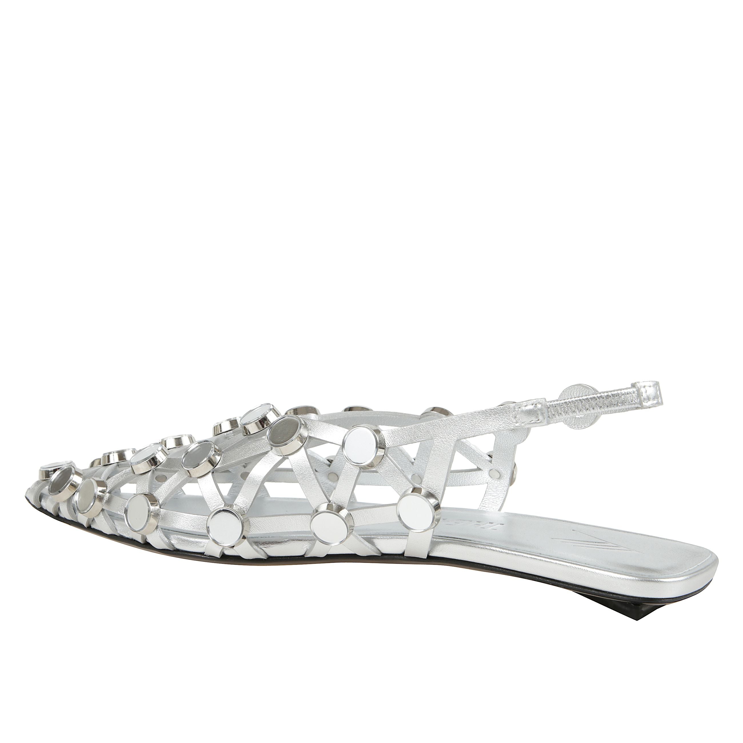 Ballerina ''grid'' in nappa metallizzata con lavorazione specchietti silver.