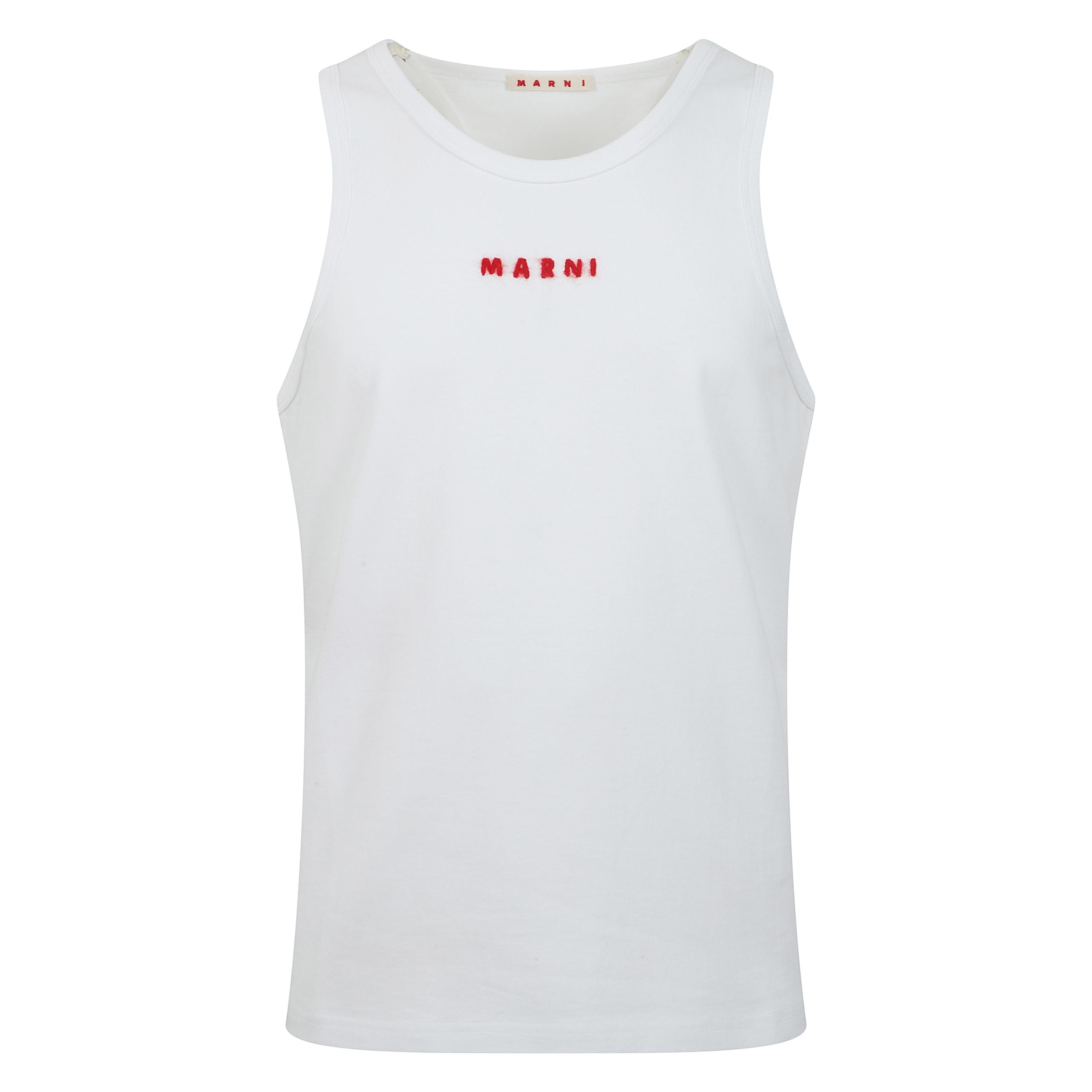 Canotta in cotone nero con ricamo in mohair.