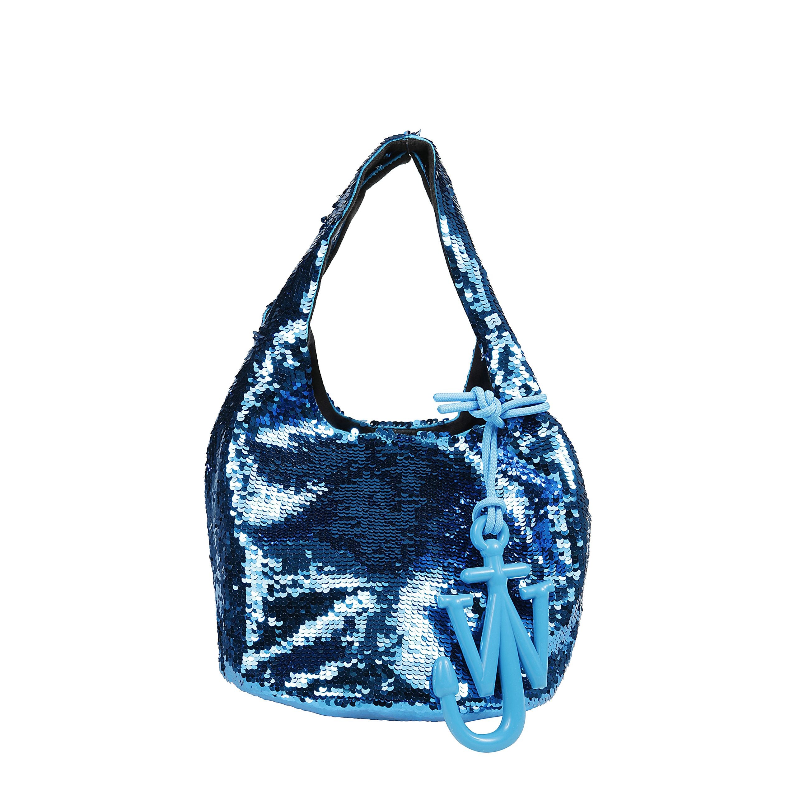 Borsa mini sequin shopper di jw anderson a scomparto unico in tessuto con pailletter, Ã¨ ricamate all-over design con paillettes, chiusura magnetica nascosta, due manici piatti e ciondolo con logo.