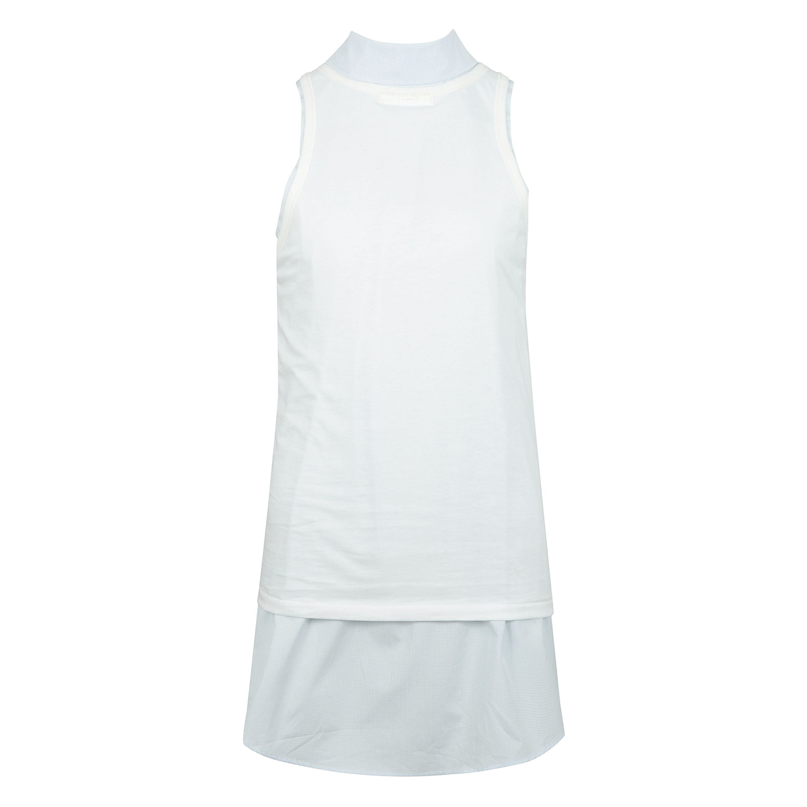 Top multilayer in cotone a collo alto con chiusura posteriore con bottoni