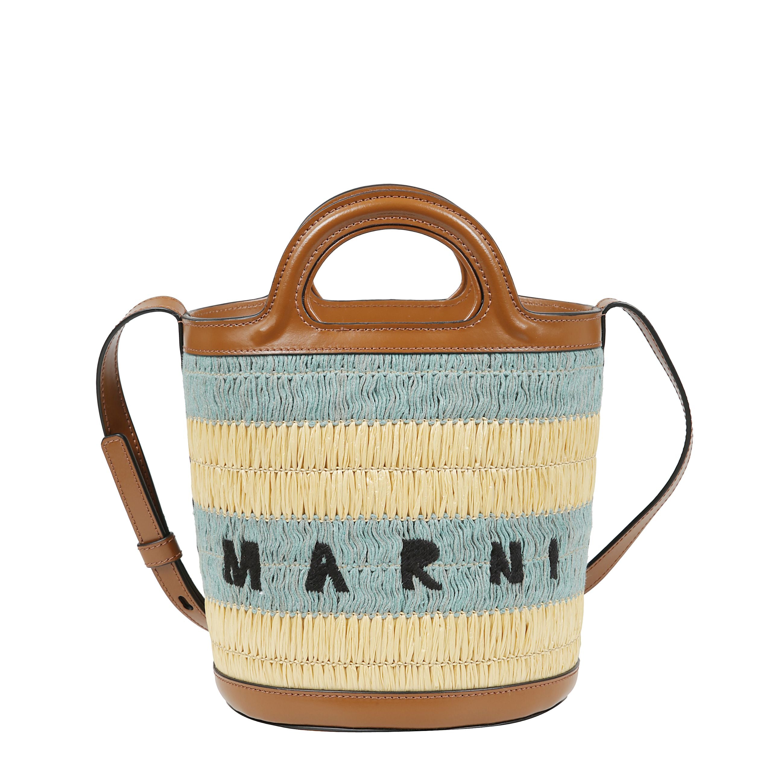 Borsa tote tropicalia con chiusura a coulisse, due manici,
tracolla regolabile e tasca interna con zip