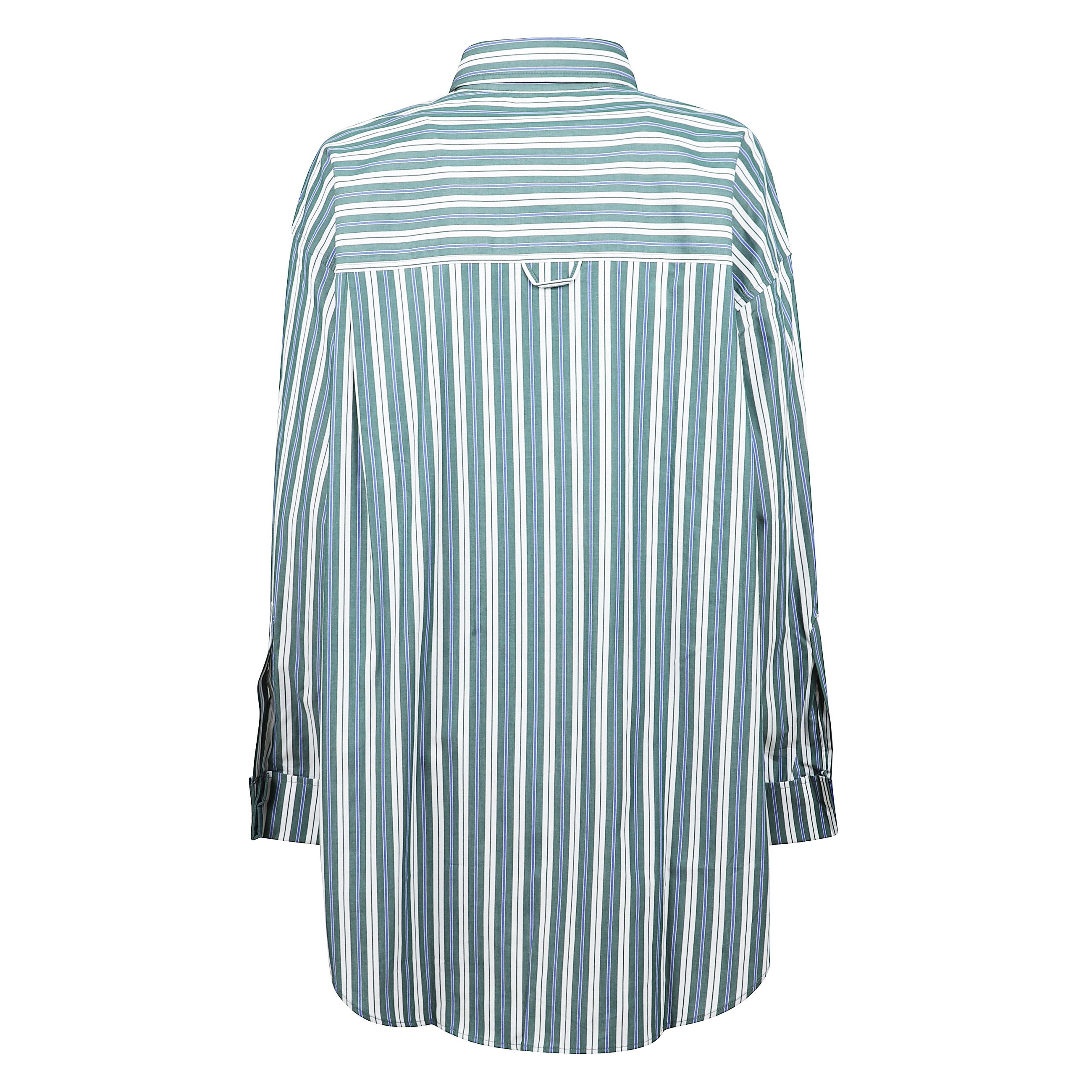 Camicia a righe in cotone, chiusura frontale con abbottonatura, polsini alla francese e passante posteriore