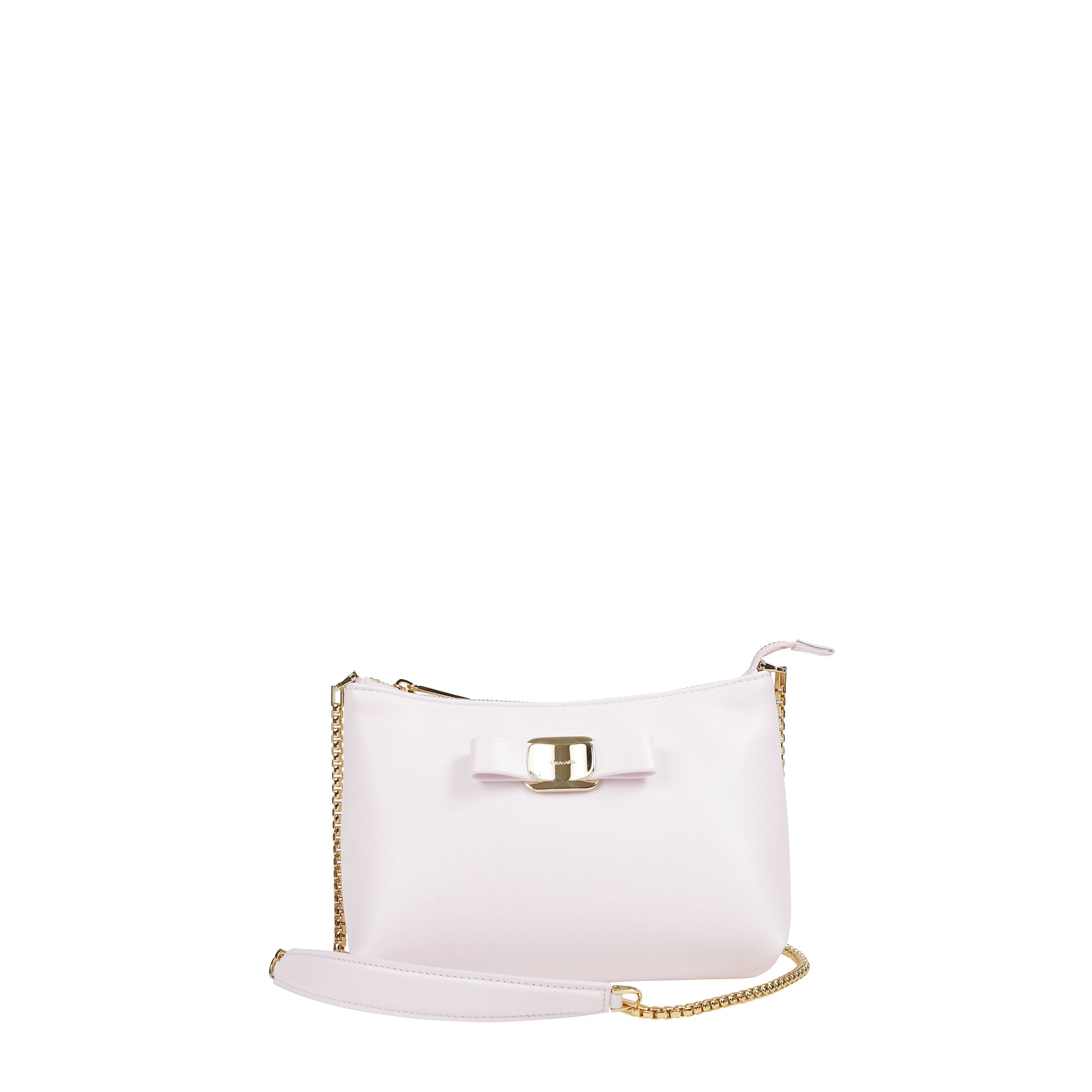 Mini borsa a tracolla, con manico in pelle e tracolla con catena in metallo.