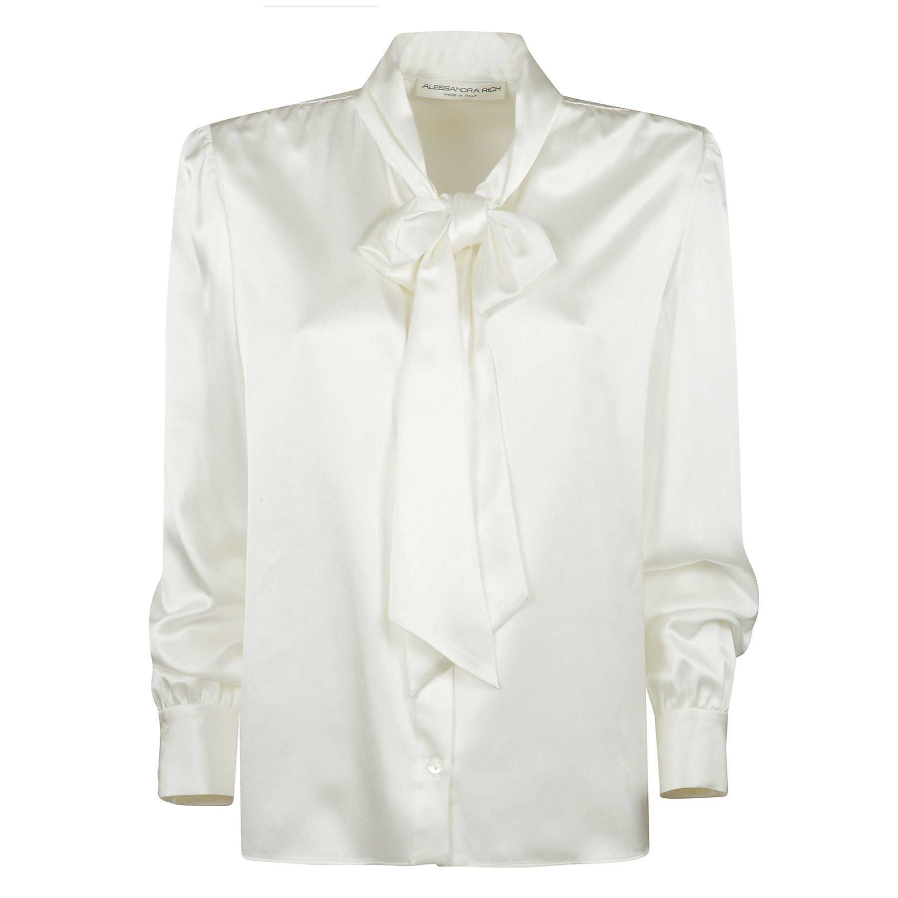Silk satin blouse with bow tie