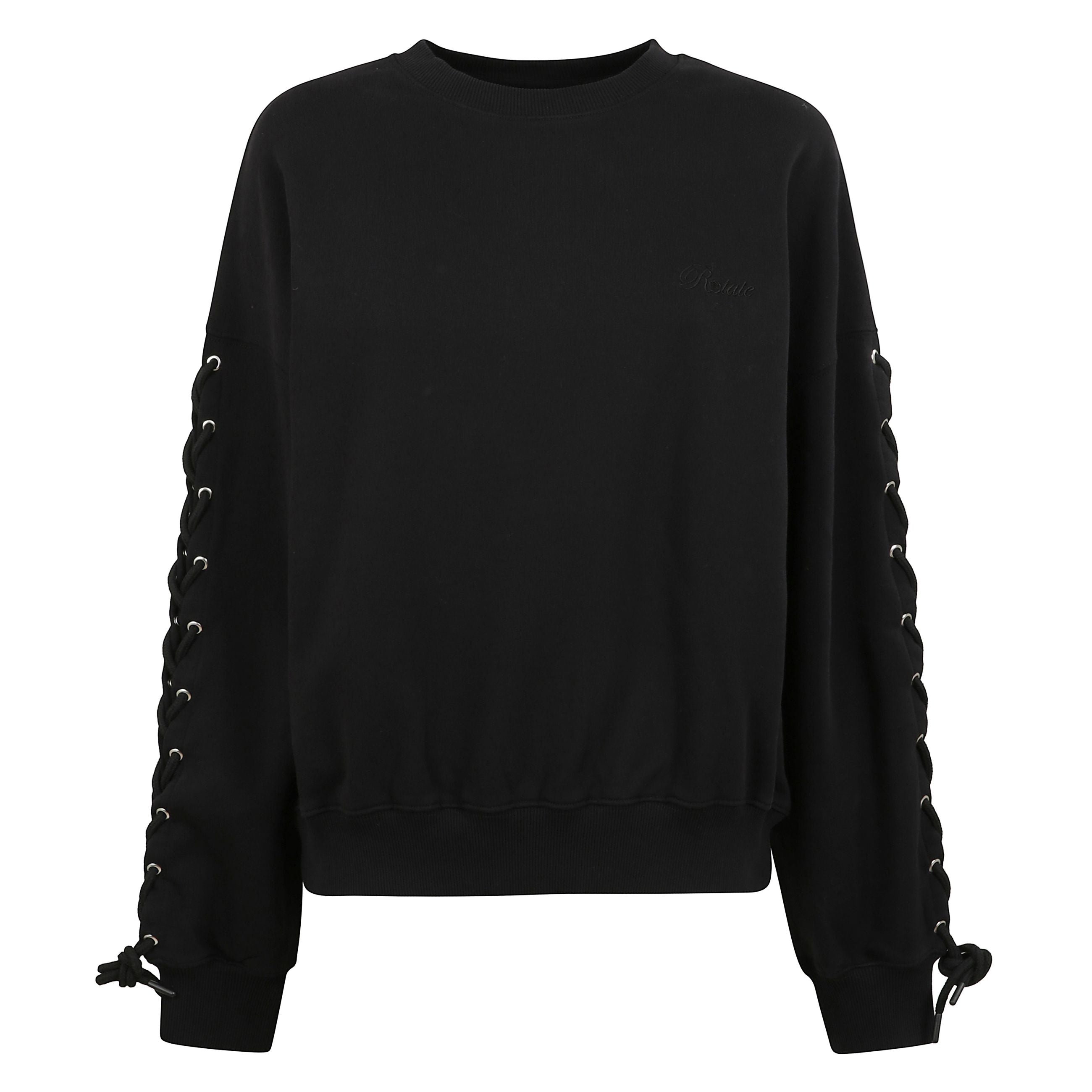 Felpa in cotone biologico certificato, realizzata in maglia fine elasticizzata con interno morbido per un comfort termico elevato. taglio ampio con spalle abbassate, maniche con coulisse e lacci decorativi e cordini elastici su polsi per una silhouette ca