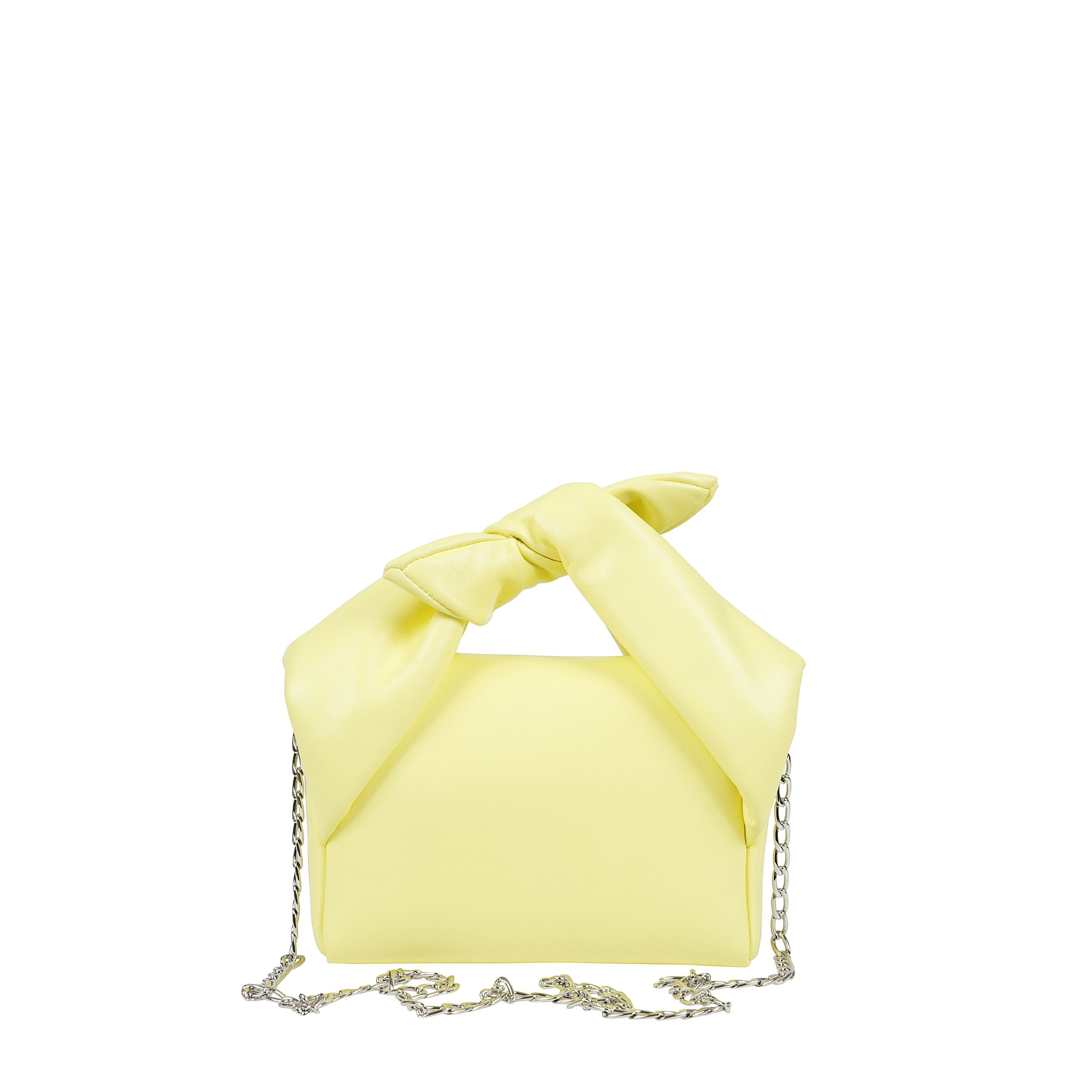 Bow small twister bag
borsa in pelle  con manico morbido ritorto, logo in rilievo sul davanti con catena a tracolla in oro staccabile e chiusura a patta magnetica