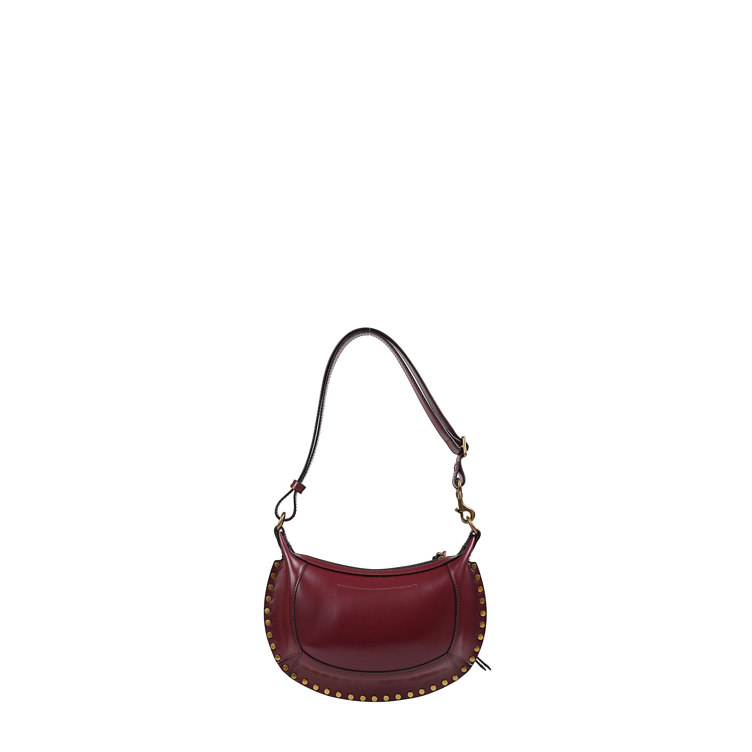 Borsa isabel marant naoko in pelle di vitello. design minimal con manico superiore e tracolla regolabile. chiusura zip, logo metallico frontale e dettagli borchiati oro sul fondo. interno con un ampio scomparto. finiture oro tono su tono e cuciture tono s