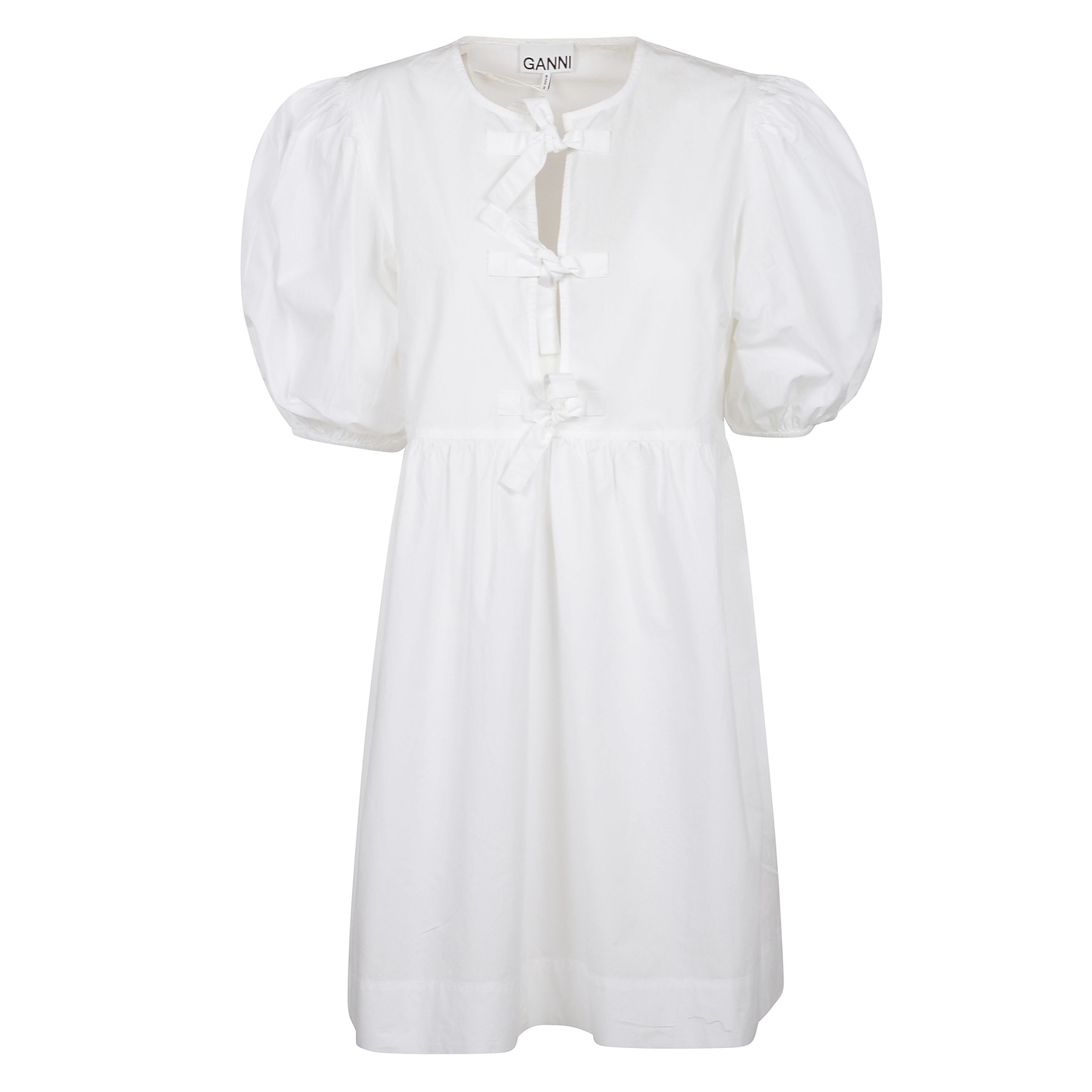 Abito corto con una scollatura rotonda aperta e manica elastica a puff