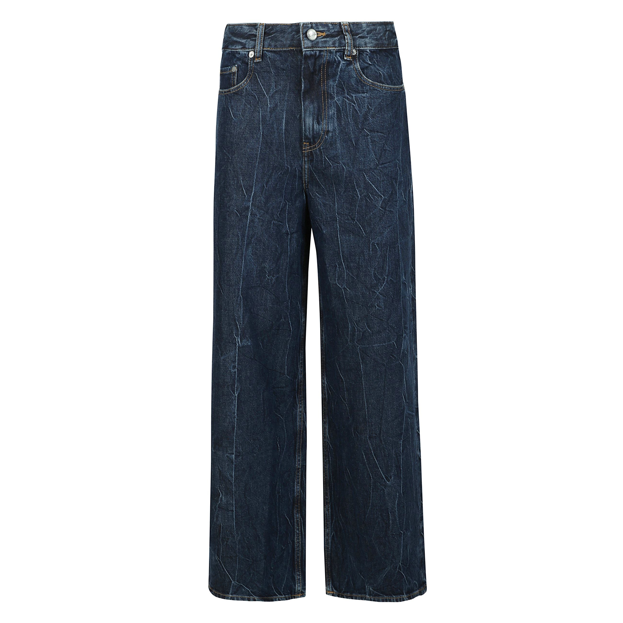 Questi jeans in crinkle washed denim presentano una chiusura con zip e bottone, 5 tasche, passanti per la cintura e un logo ganni sulla tasca posteriore.