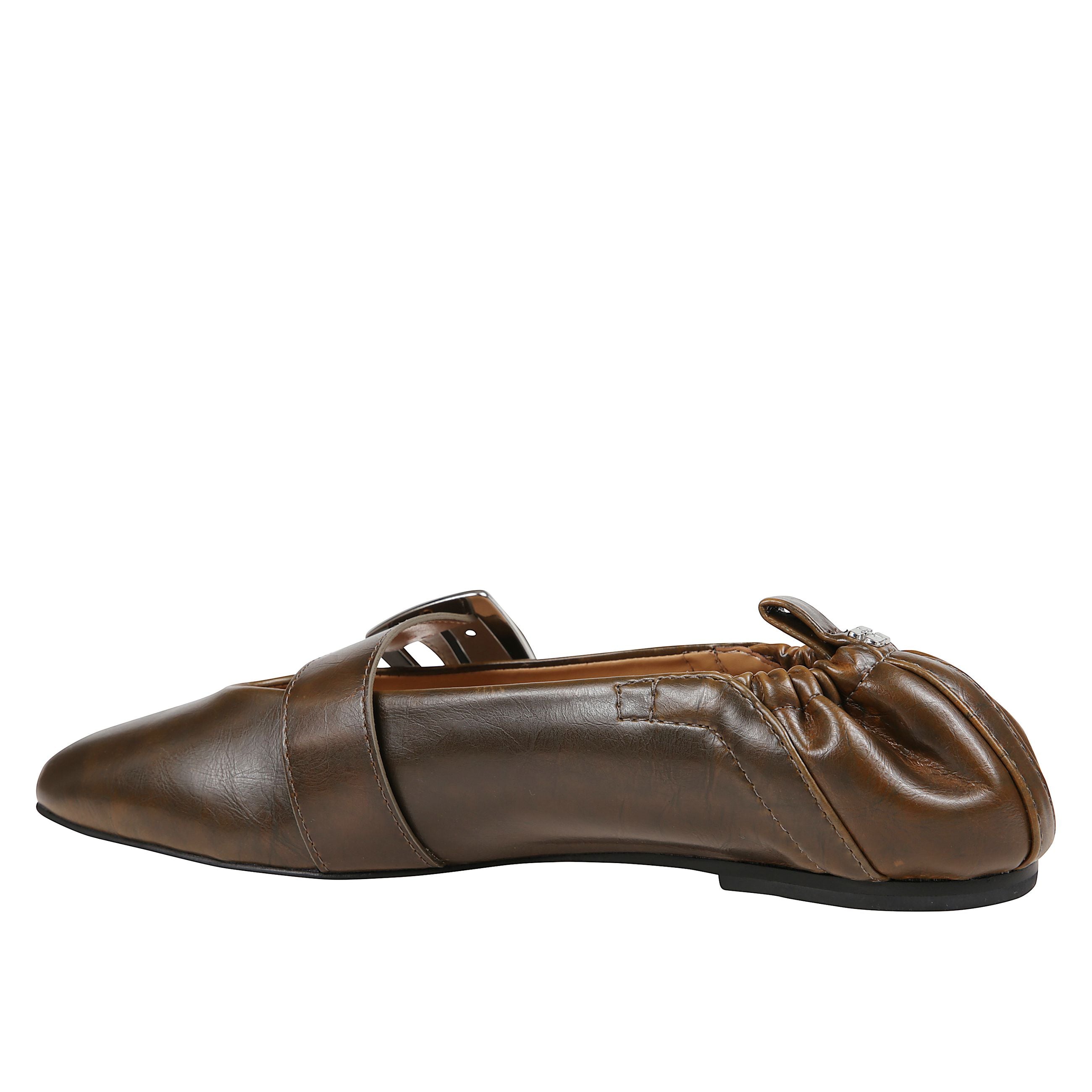 Ballerine in pelle con cinturino con fibbia e punta rigida. soletta in pelle. tallone con elastico ed effetto arricciato. suola in pelle.