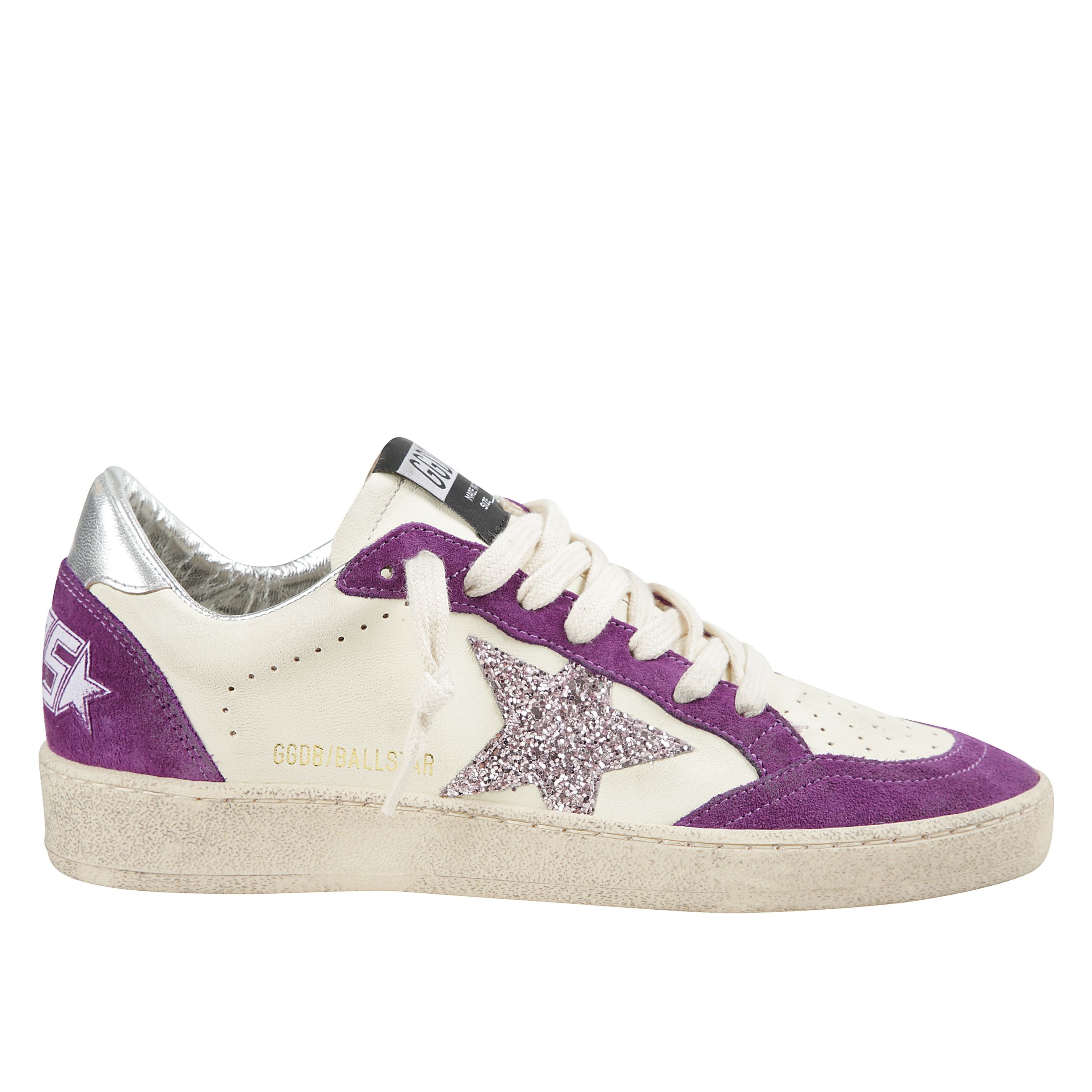 Sneakers ball-star in suede viola con stella glitterata