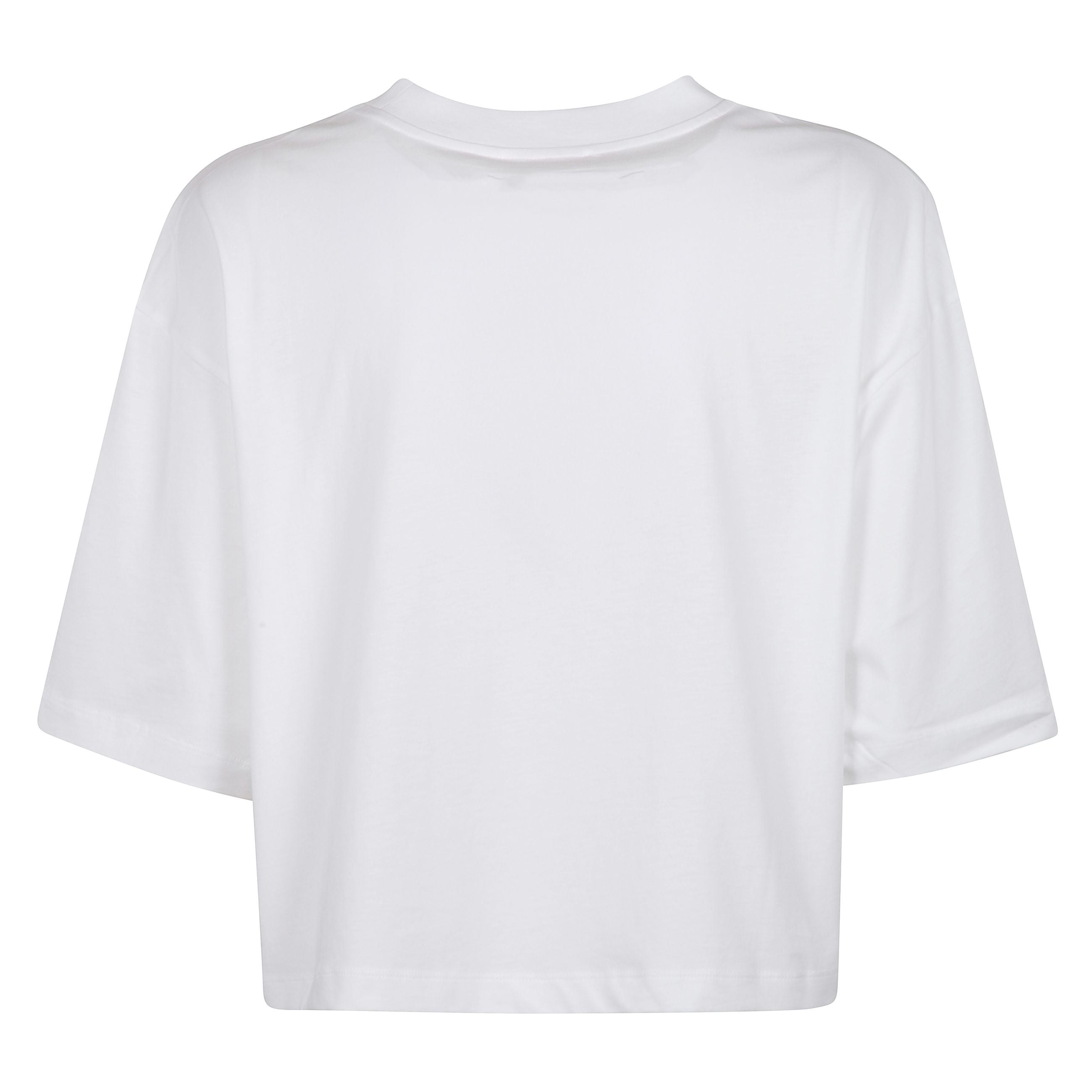 T-shirt bianca a scollo rotondo con stampa logo a fiori sul petto