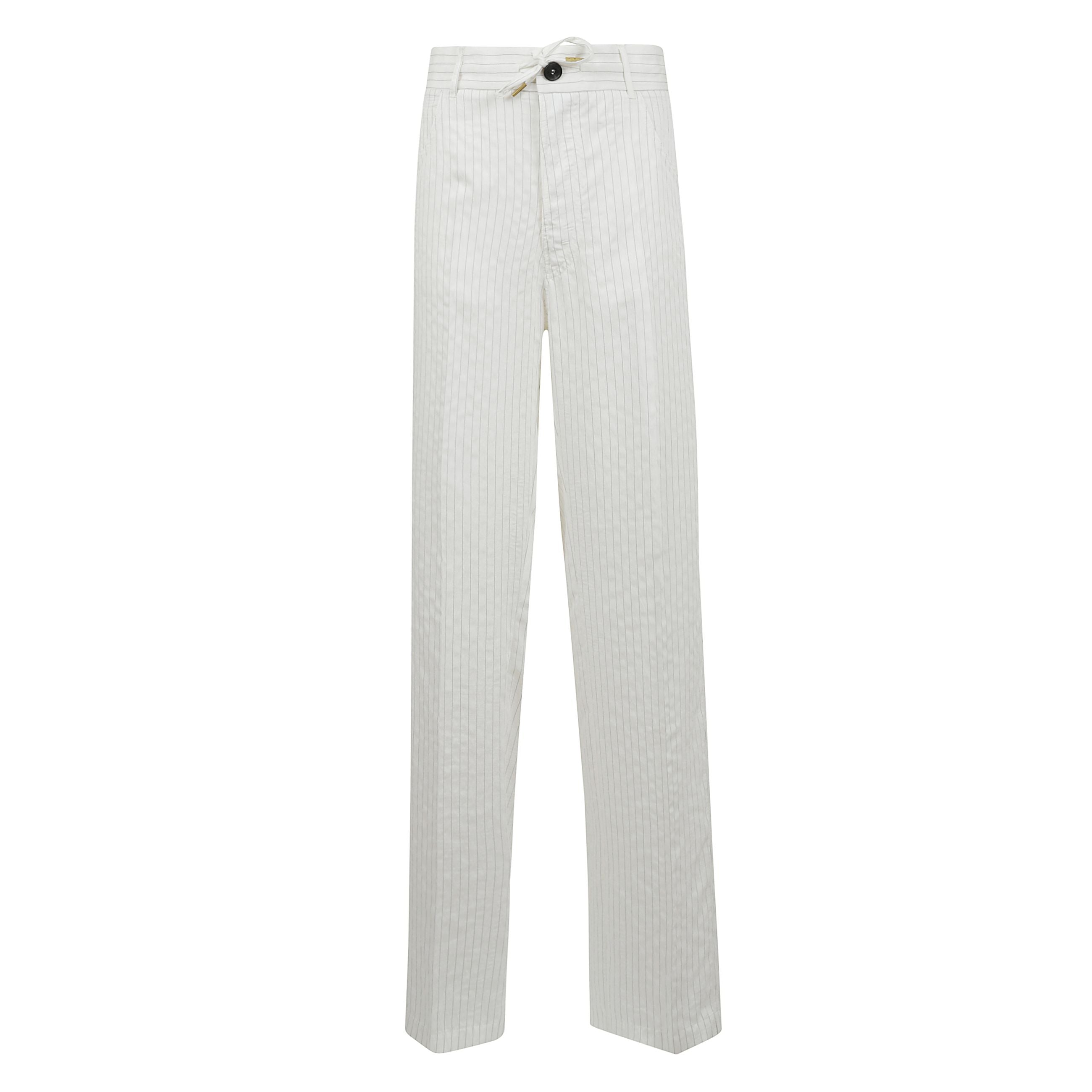 Pantalone iris a vita alta morbido a righe, con coulisse regolabile, bottone e zip