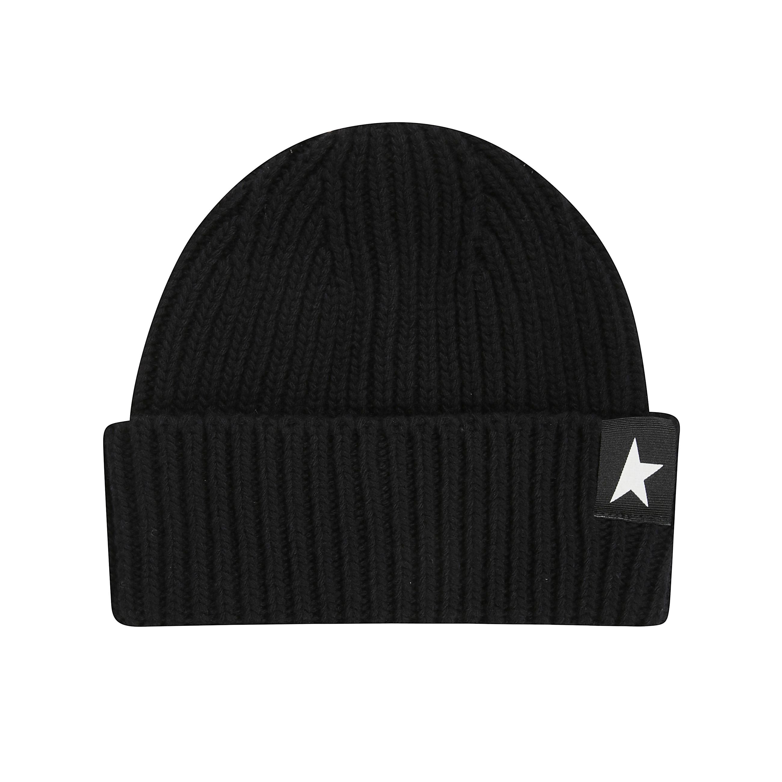 Berretto in pura lana bianco. marchio a stella nera a contrasto sul davanti distintivo della collezione golden.