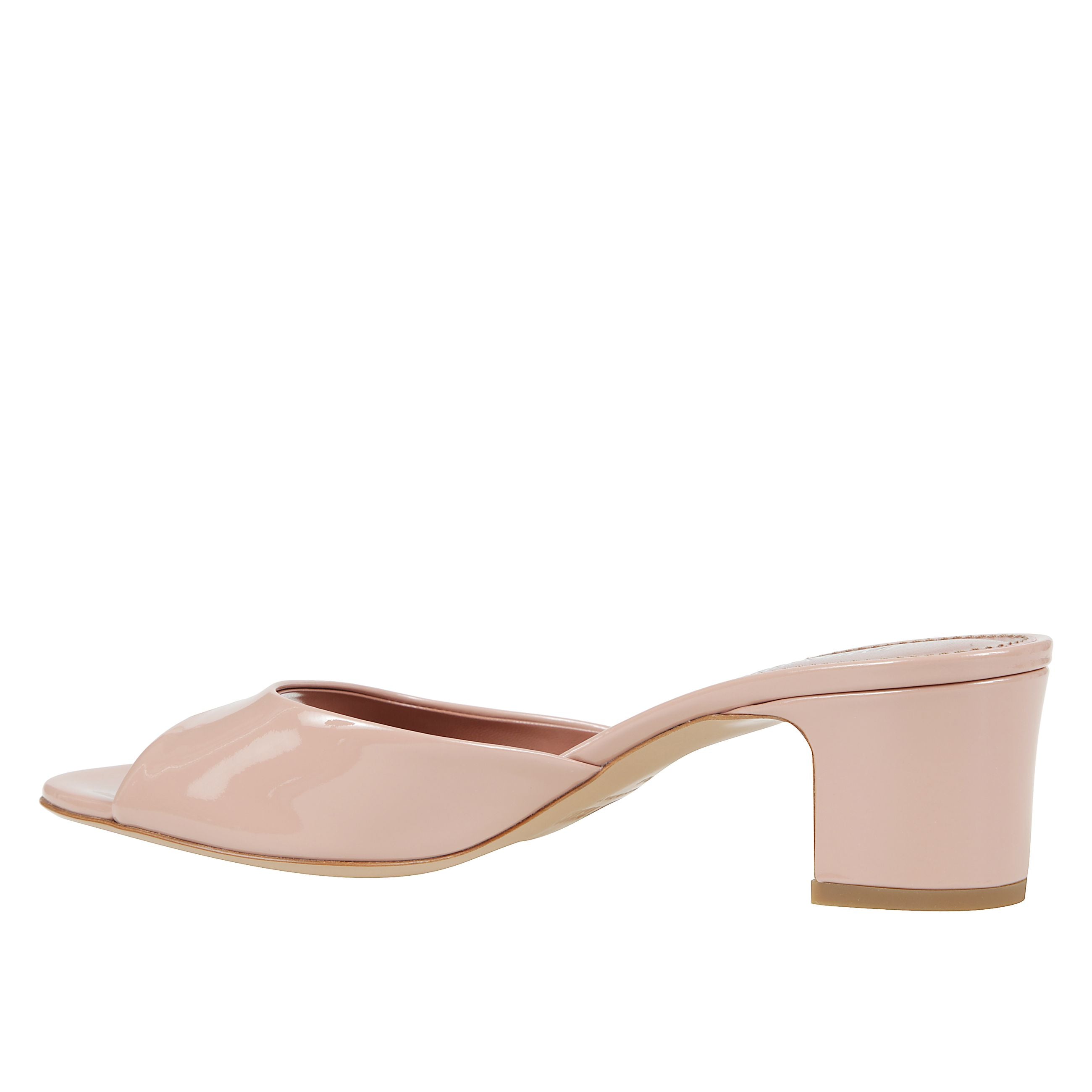 Mules open-toe in vernice. tacco chunky rivestito.