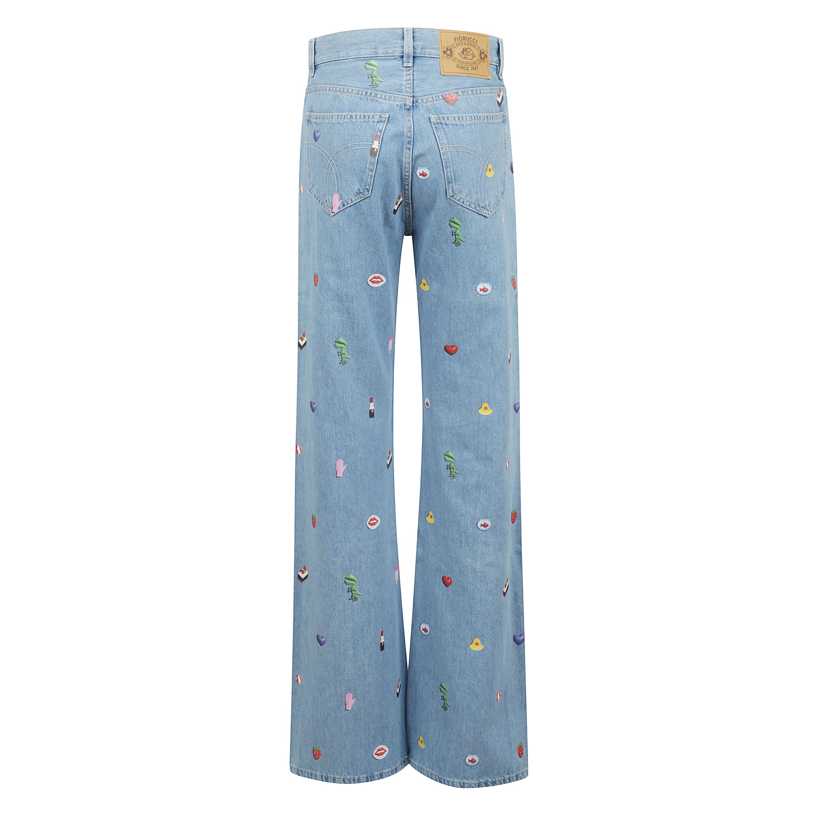 Pantalone in denim fiorucci con stampa all over