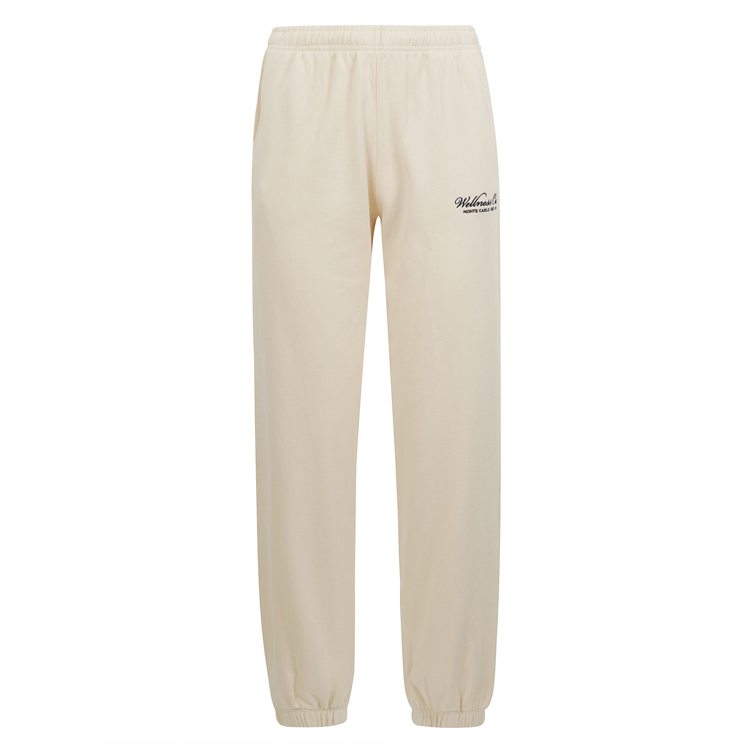 Sporty & rich pantaloni della tuta realizzati in tessuto a maglia di cotone. vita alta con fascia elastica. regolabile in vita con coulisse, due tasche laterali a taglio.