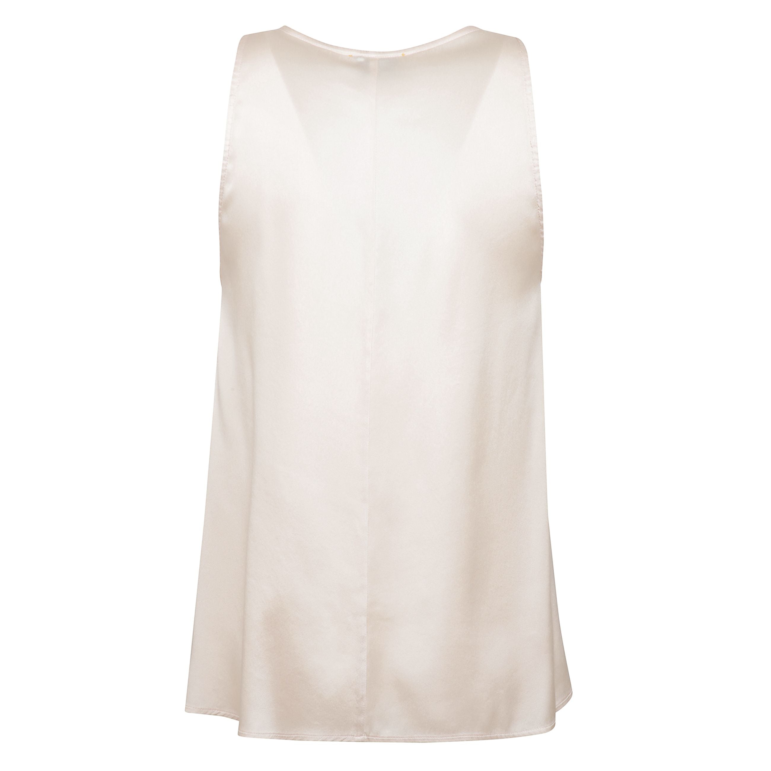 Top in raso di seta elegante, con forme pulite per una nuova definizione di femminilitÃ  contemporanea. lo scollo ampio a v e la linea smanicata svelano dettagli pregiati come i bordi rimessi e il taglio centrale per una leggera svasatura. indossa il top 