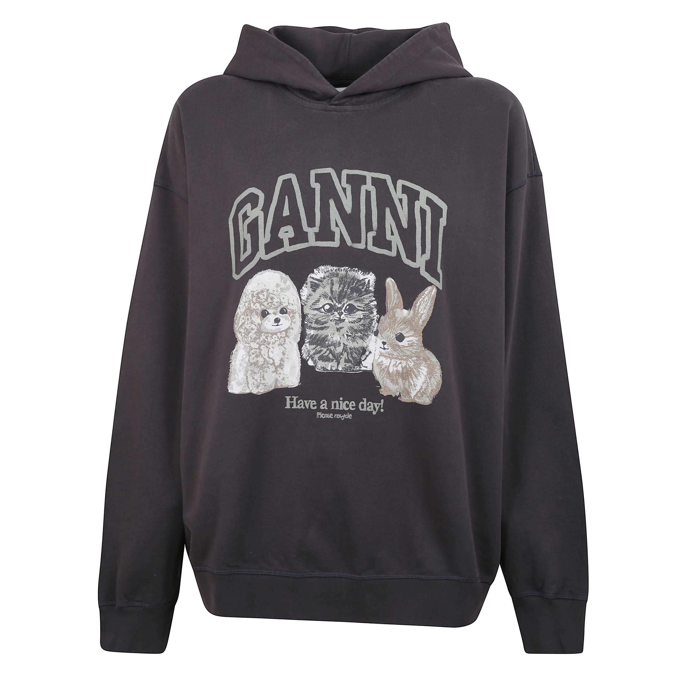 Felpa a maniche lunghe con cappuccio. vestibilitÃ  oversize. polsini e fondo elasticizzati a coste. stampa con logo ganni e con animali sul fronte.