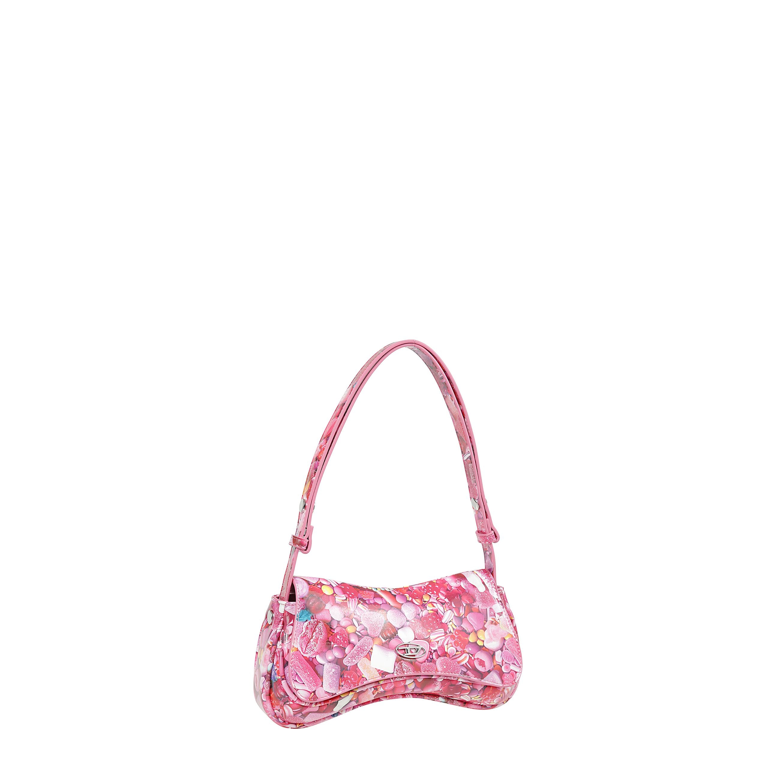 Questa clutch versatile ha una forma ironica, ispirata ai controller per videogiochi. realizzata in pu riciclato lucido con stampa all-over, Ã¨ decorata con una placca metallica oval d sulla patta. la tracolla regolabile permette di indossarla crossbody o