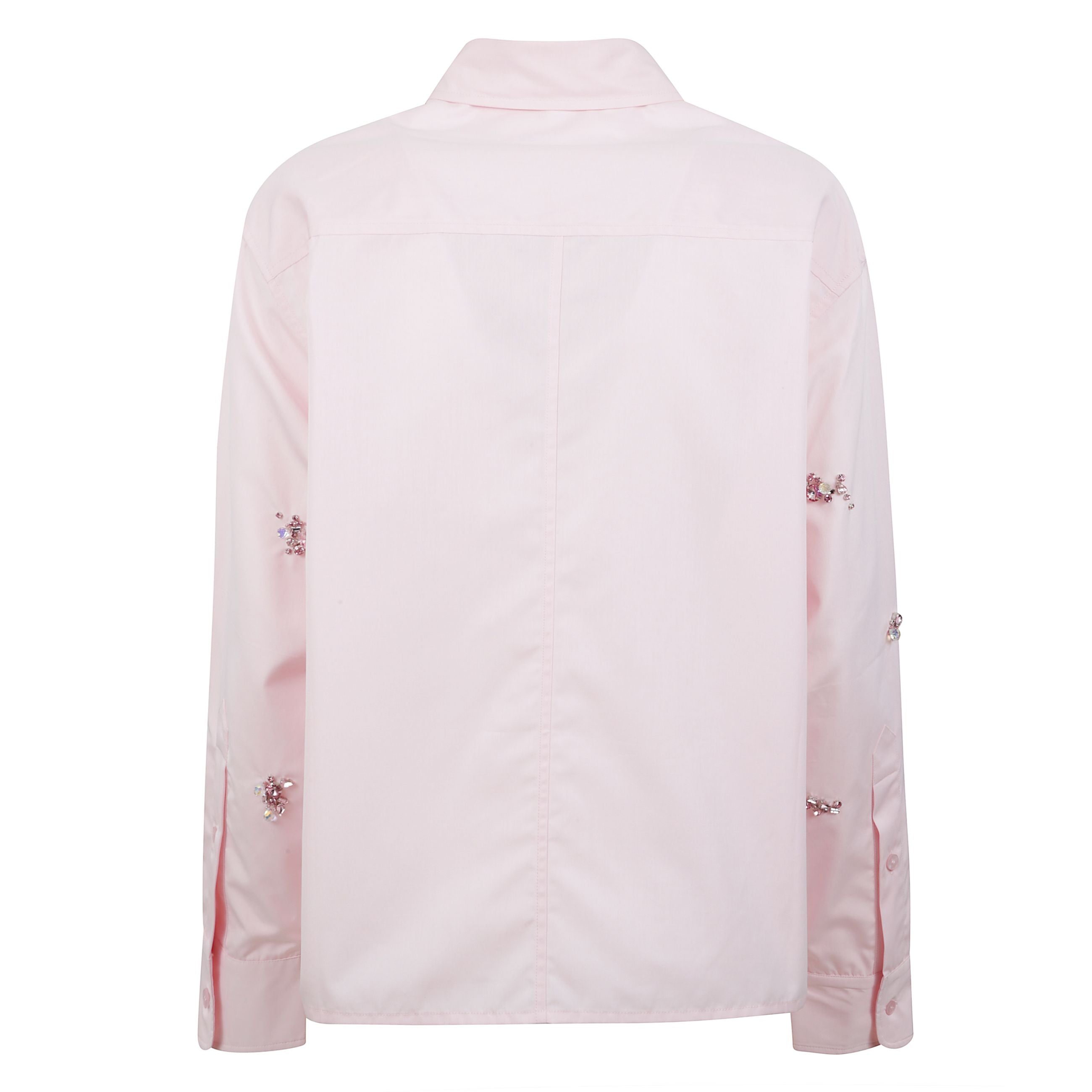 Camicia in cotone, chiusura frontale con bottoni, maniche con polsini abbottonati e decorazione gioiello