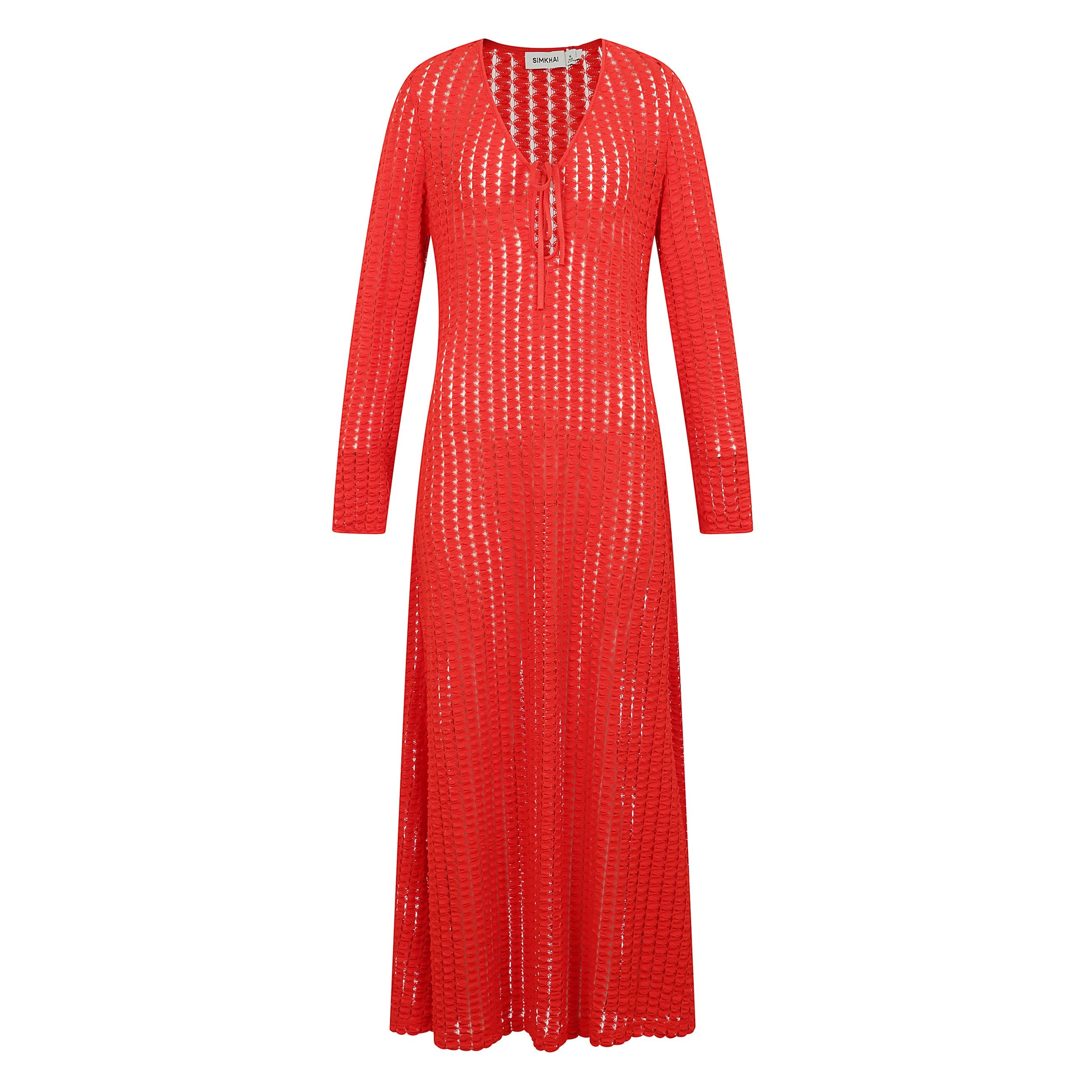 Elton keyhole midi abito con scollo a goccia, maniche lunghe, design in maglia, design semi-trasparente.