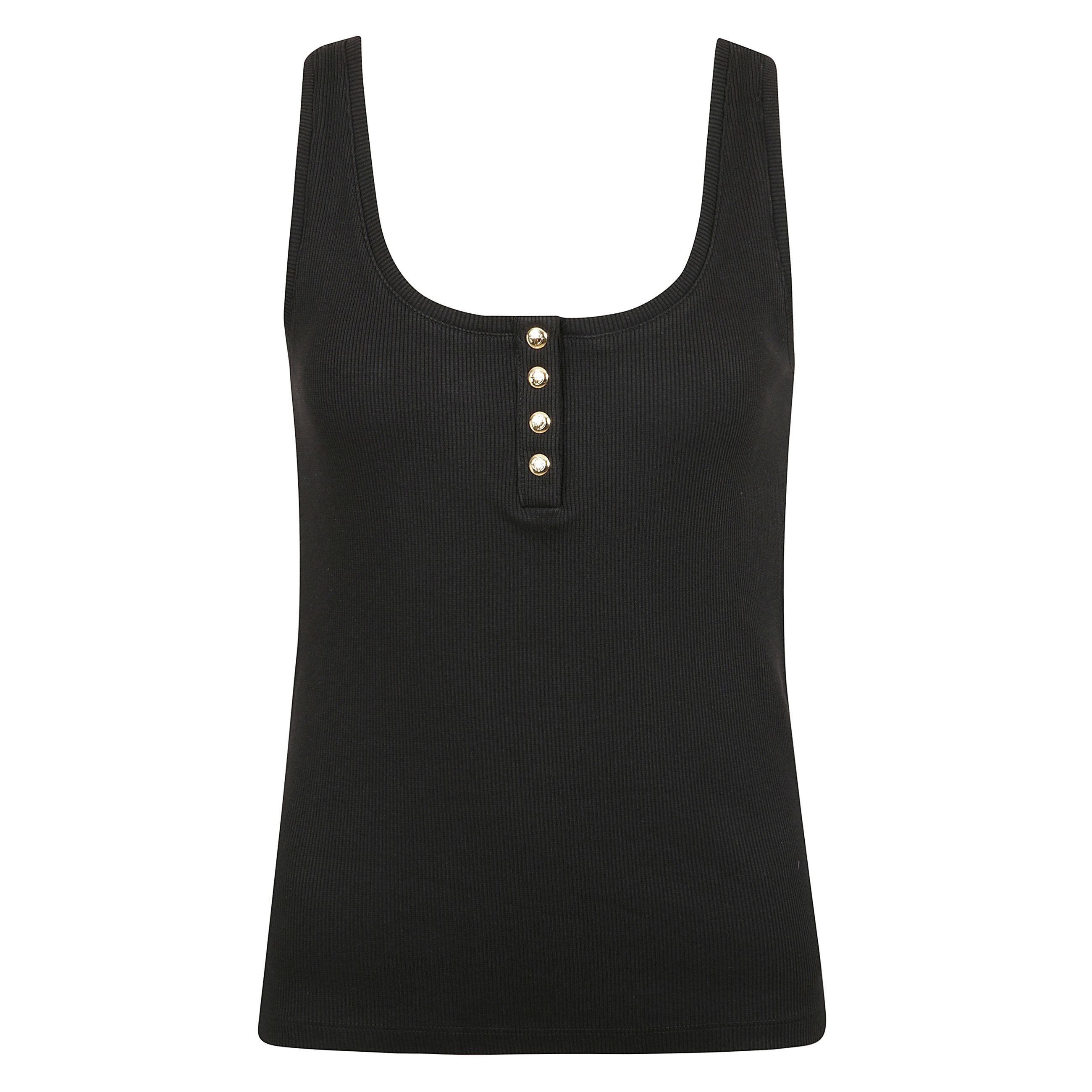 Canotta alessia in cotone, con abbottonatura frontale, scollatura ampia e orlo dritto.
