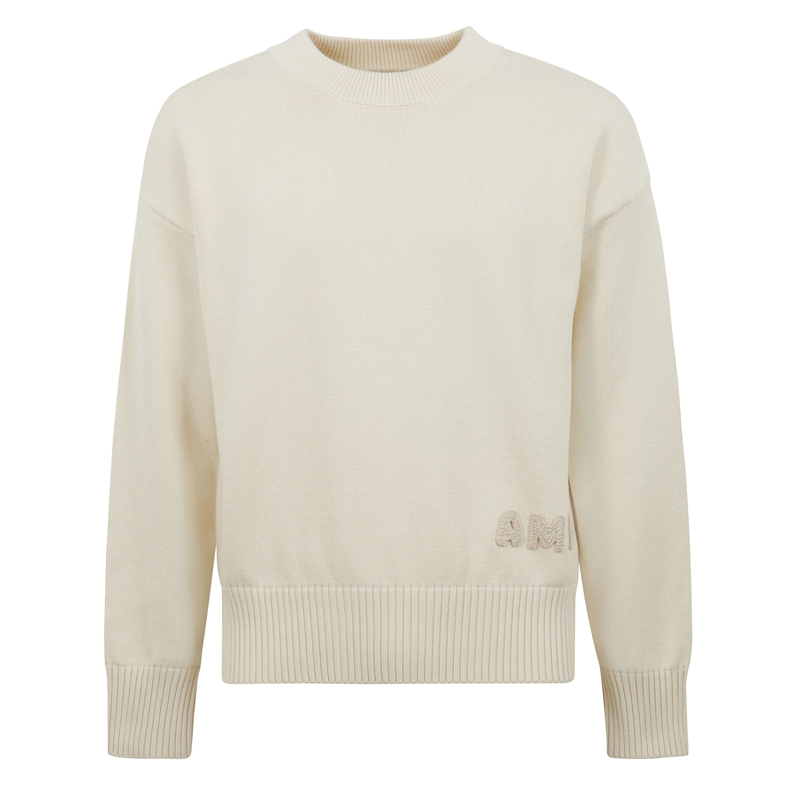 Maglione girocollo in cotone e lana con logo ricamato sul fondo